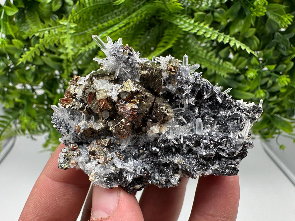 Rainbow Pyrite Sphalerite on Quartz: Natural Crystal Home Decor