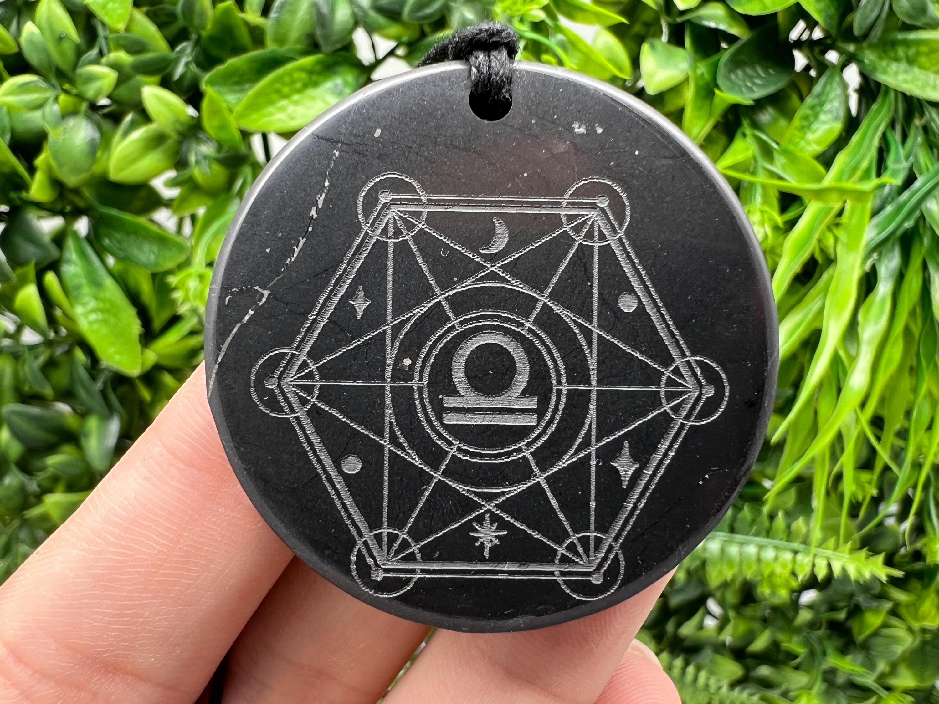 Shungite Libra Zodiac Pendant Necklace: EMF Protection Healing Stone