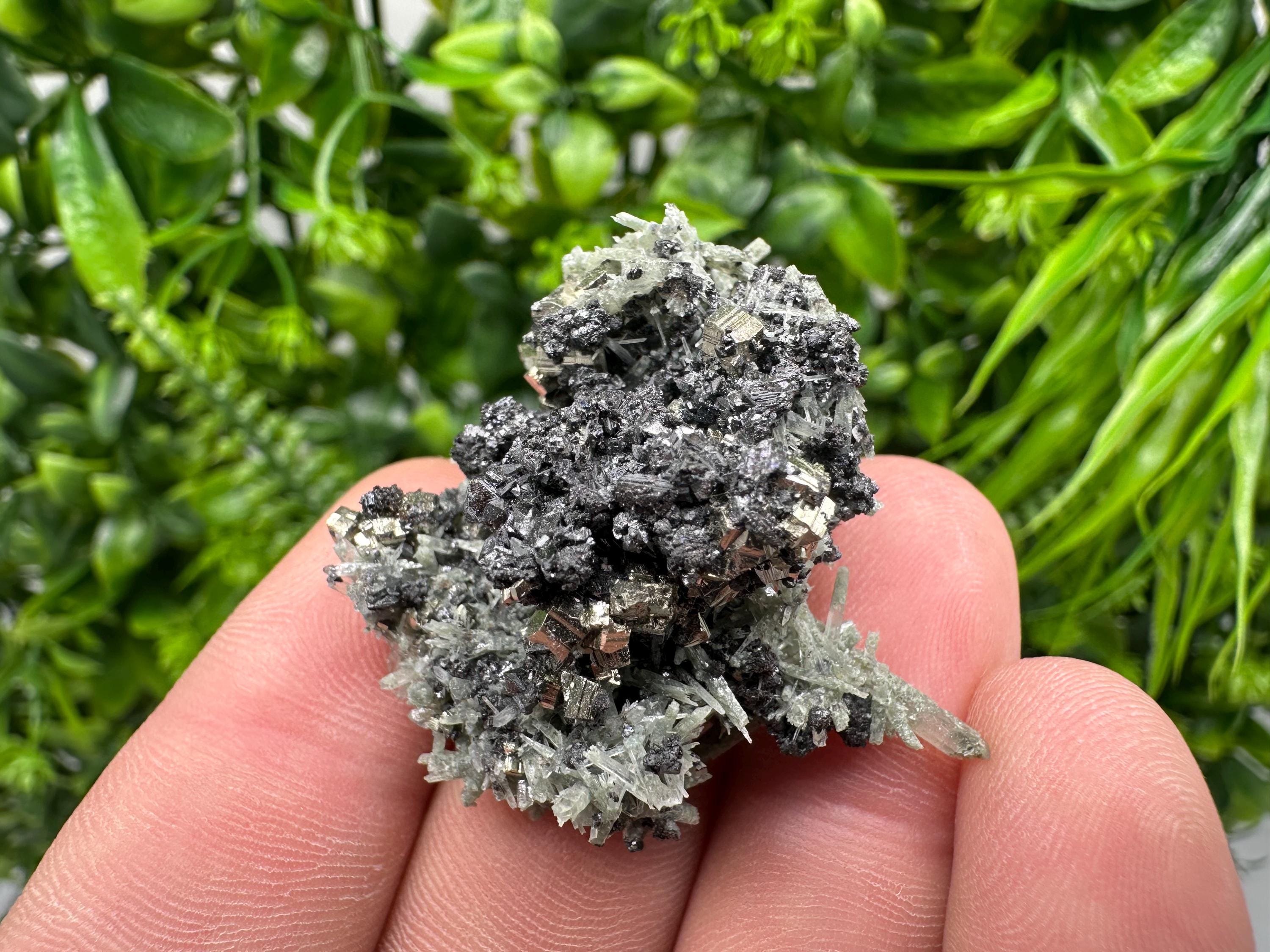 Pyrite Sphalerite on Green Quartz, Bulgaria Mineral Specimen