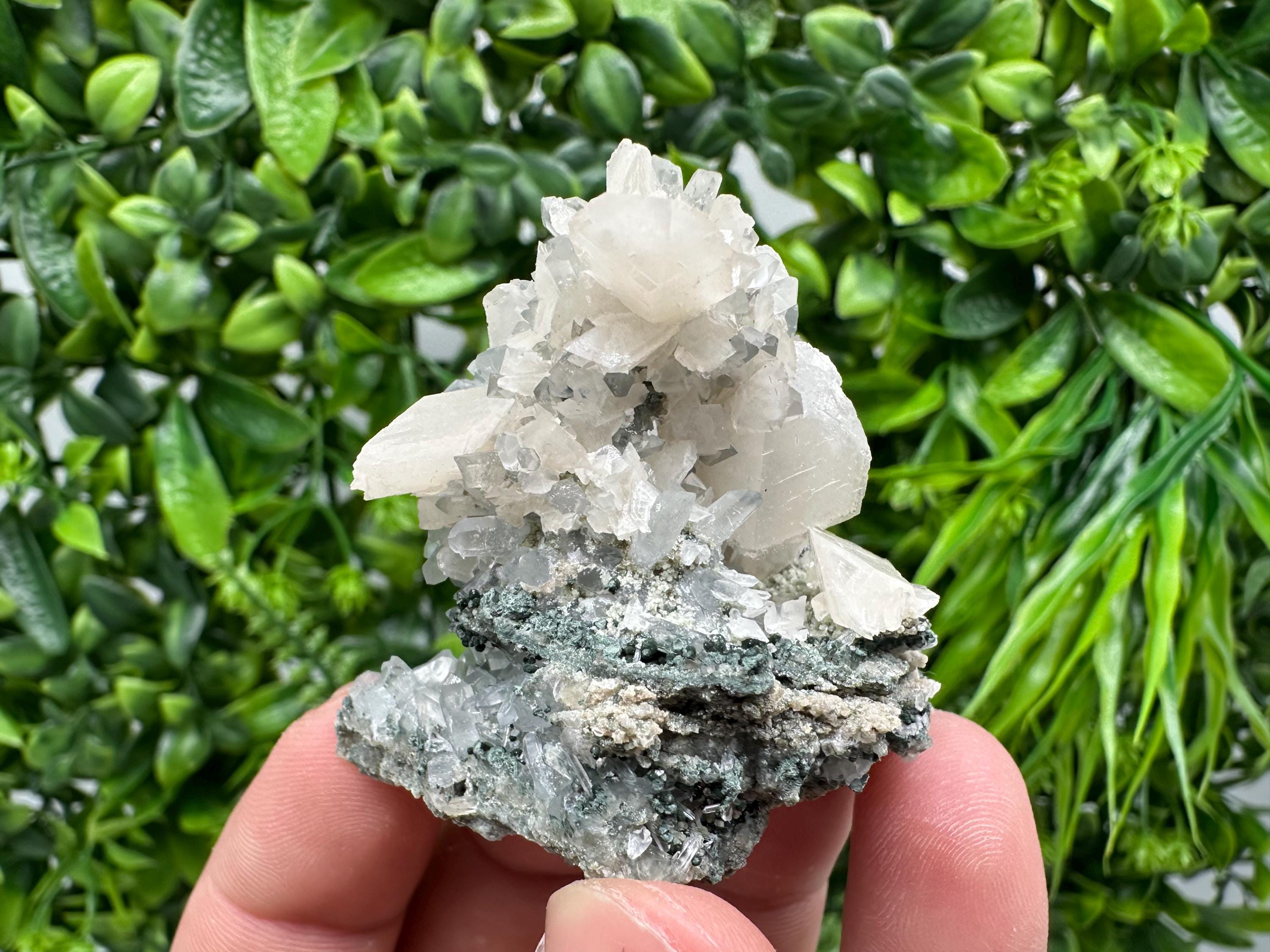 Quartz Calcite Mineral Specimen on Chlorite, Bulgaria Crystal Decor
