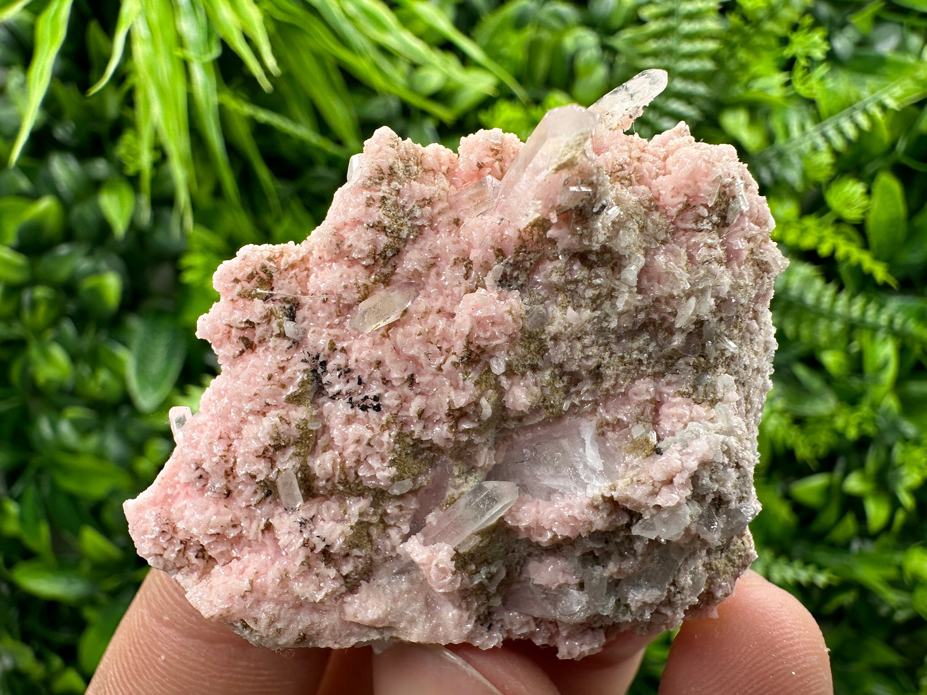 Rhodochrosite with Quartz Crystals, Starnica Mine, Bulgaria