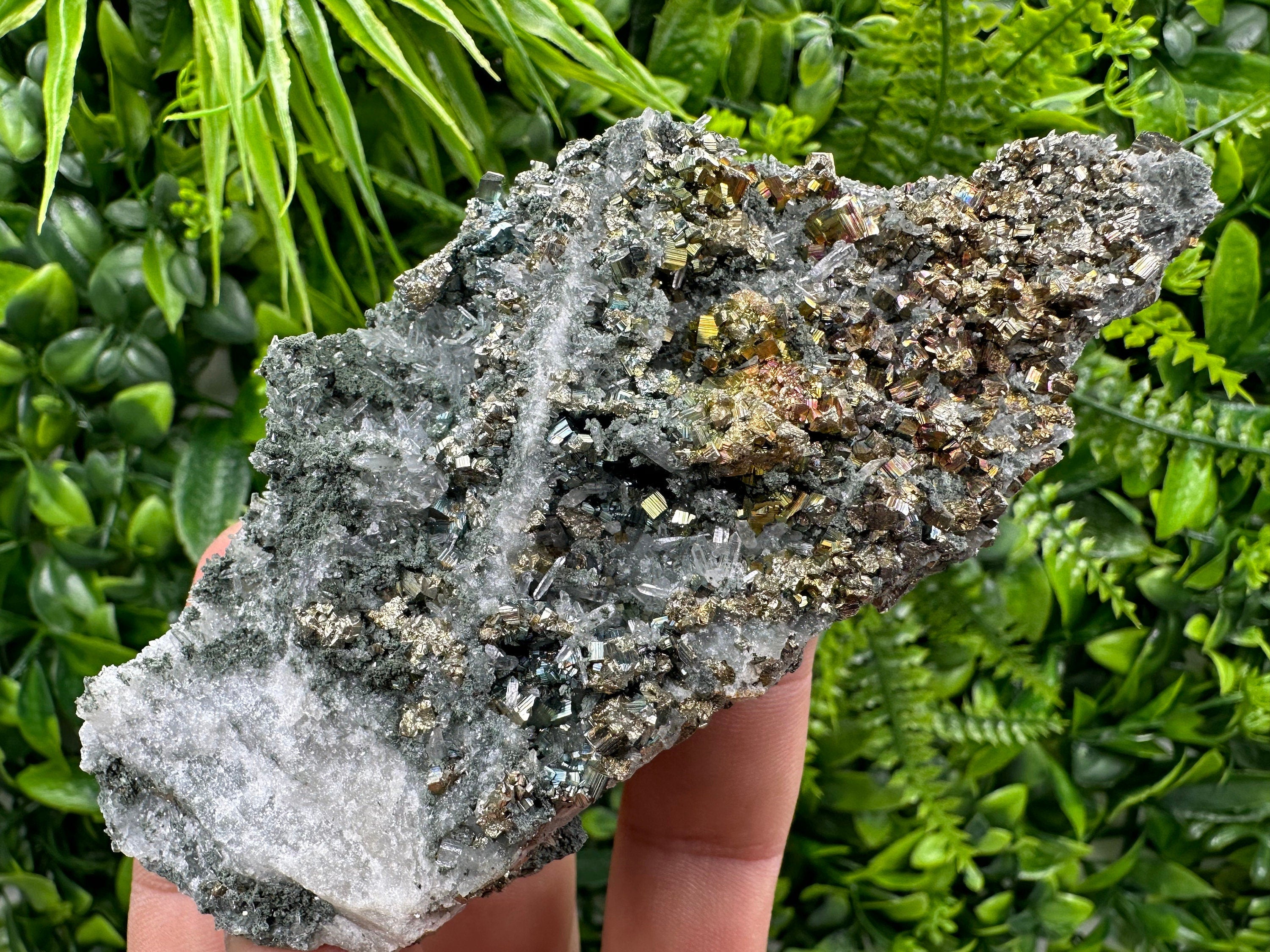 Pyrite on Green Quartz, Borieva Mine Bulgaria, Home Decor Stone