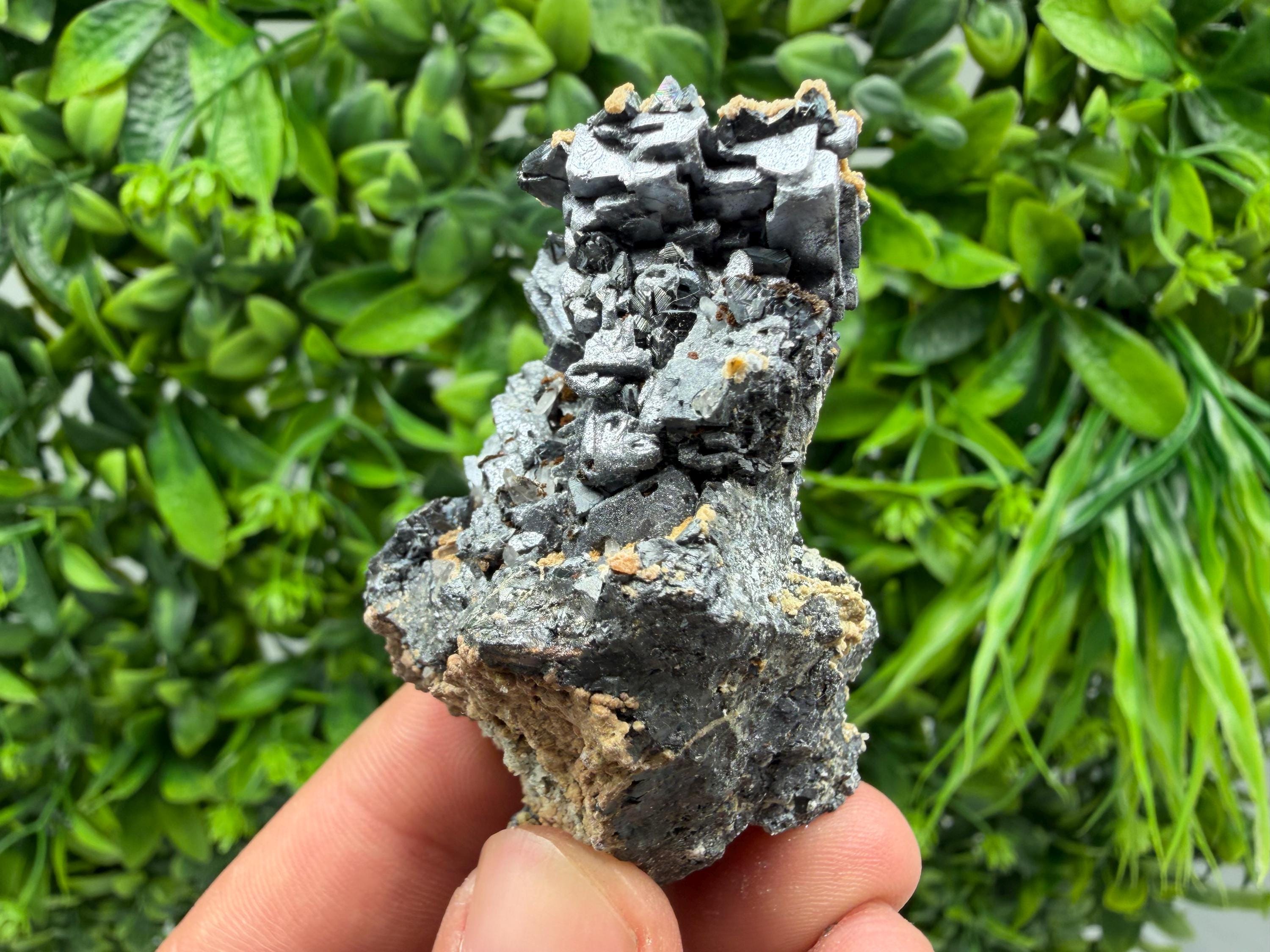 Natural Shiny Galena Cluster with Siderite and Quartz, Bulgaria Collection Specimen