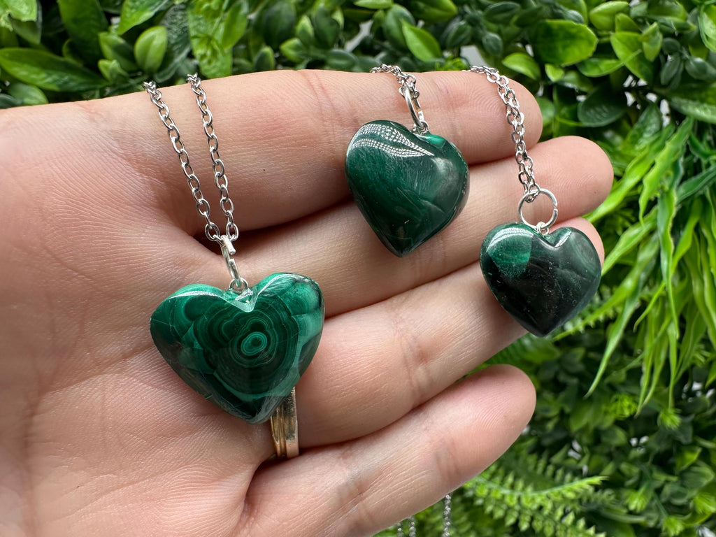 Natural Malachite Heart Bangle: Handmade Stretch Healing Reiki Jewelry