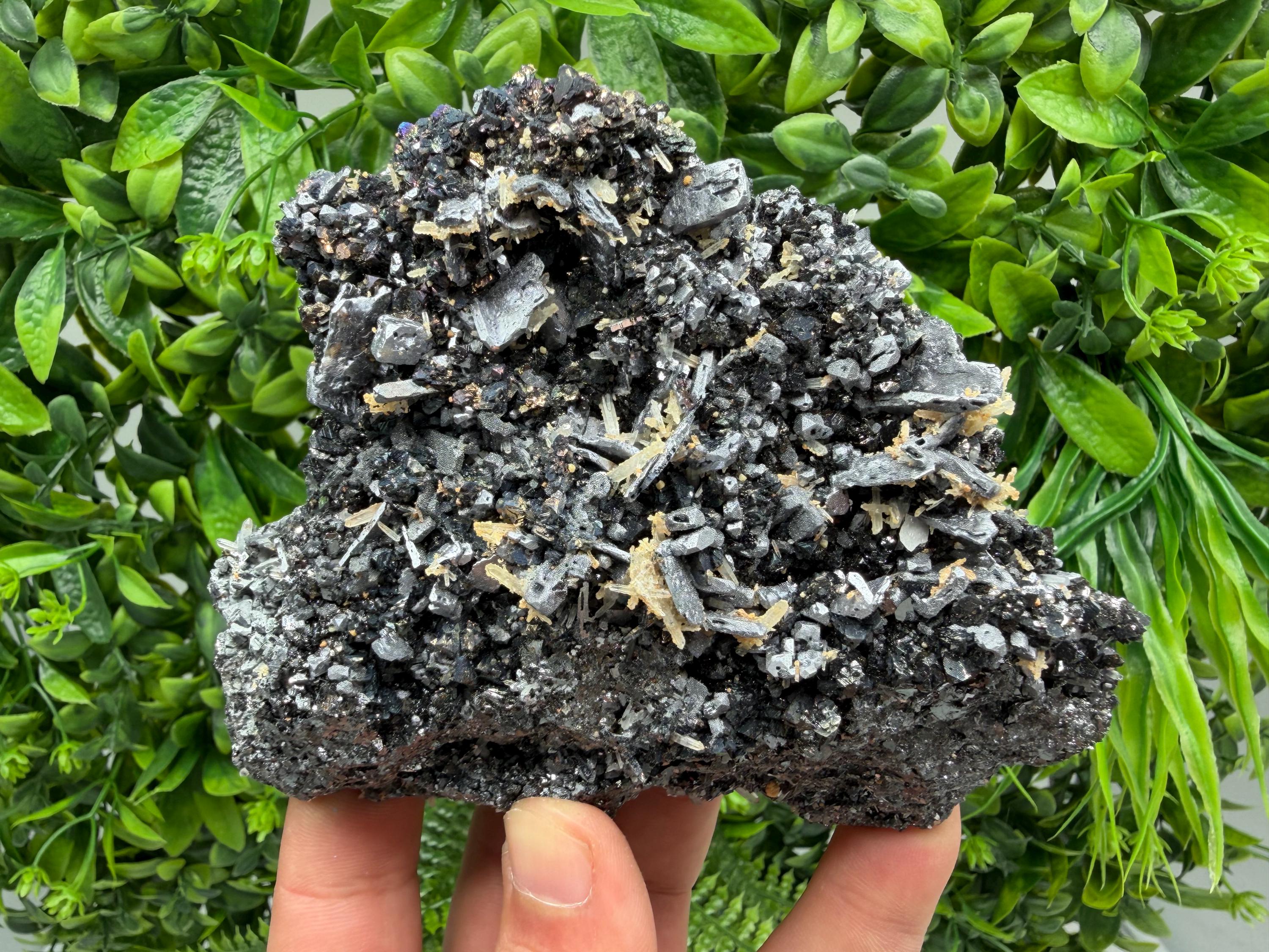 Natural Shiny Galena Cluster with Siderite Quartz, Bulgaria Mineral Specimen