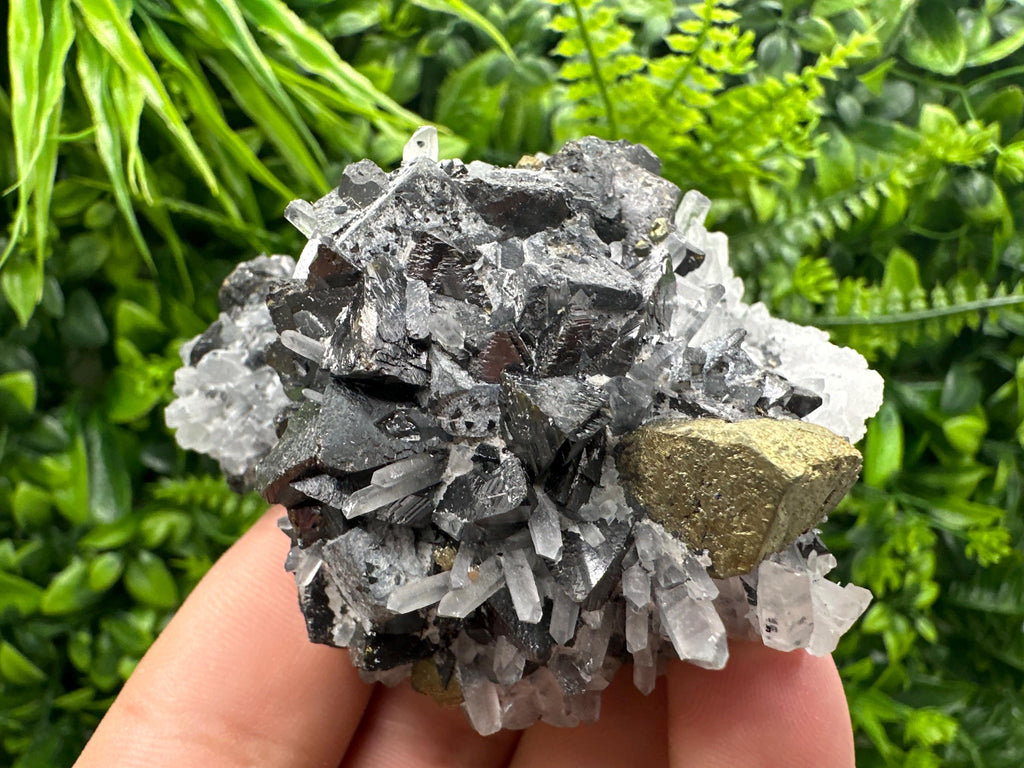 Chalcopyrite, Galena, Sphalerite on Quartz: Bulgaria Mineral Souvenir