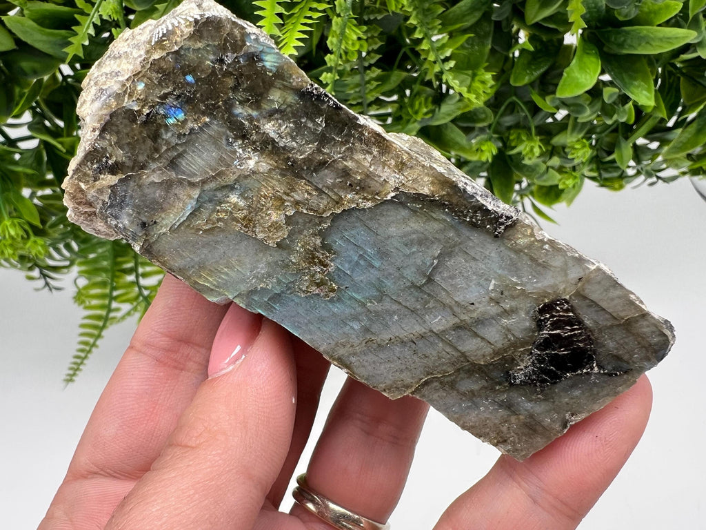 Polished Multifire Labradorite Slab: Crystal Decor, Crystal Grid (10.5/5/2.4 CM, 179 Grams)