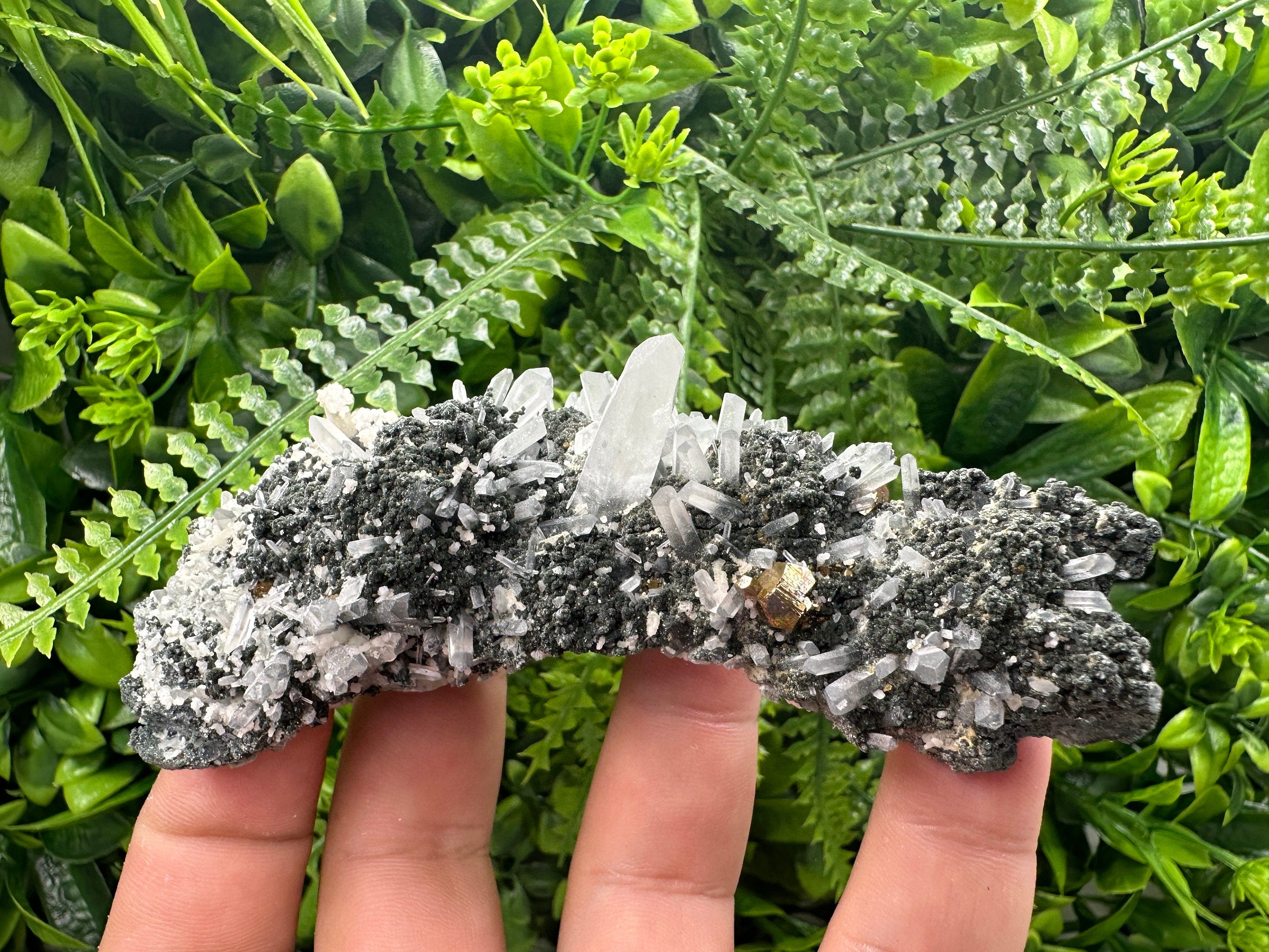 Quartz with Calcite and Chlorite: Borieva Mine Crystal Souvenir