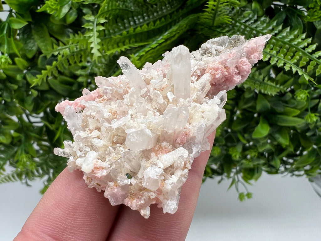 One beautiful cabinet size specimen of rhodochrosite, overgrowth by well-terminated quartz crystals Starnica mine Davidcovo area Bulgaria
