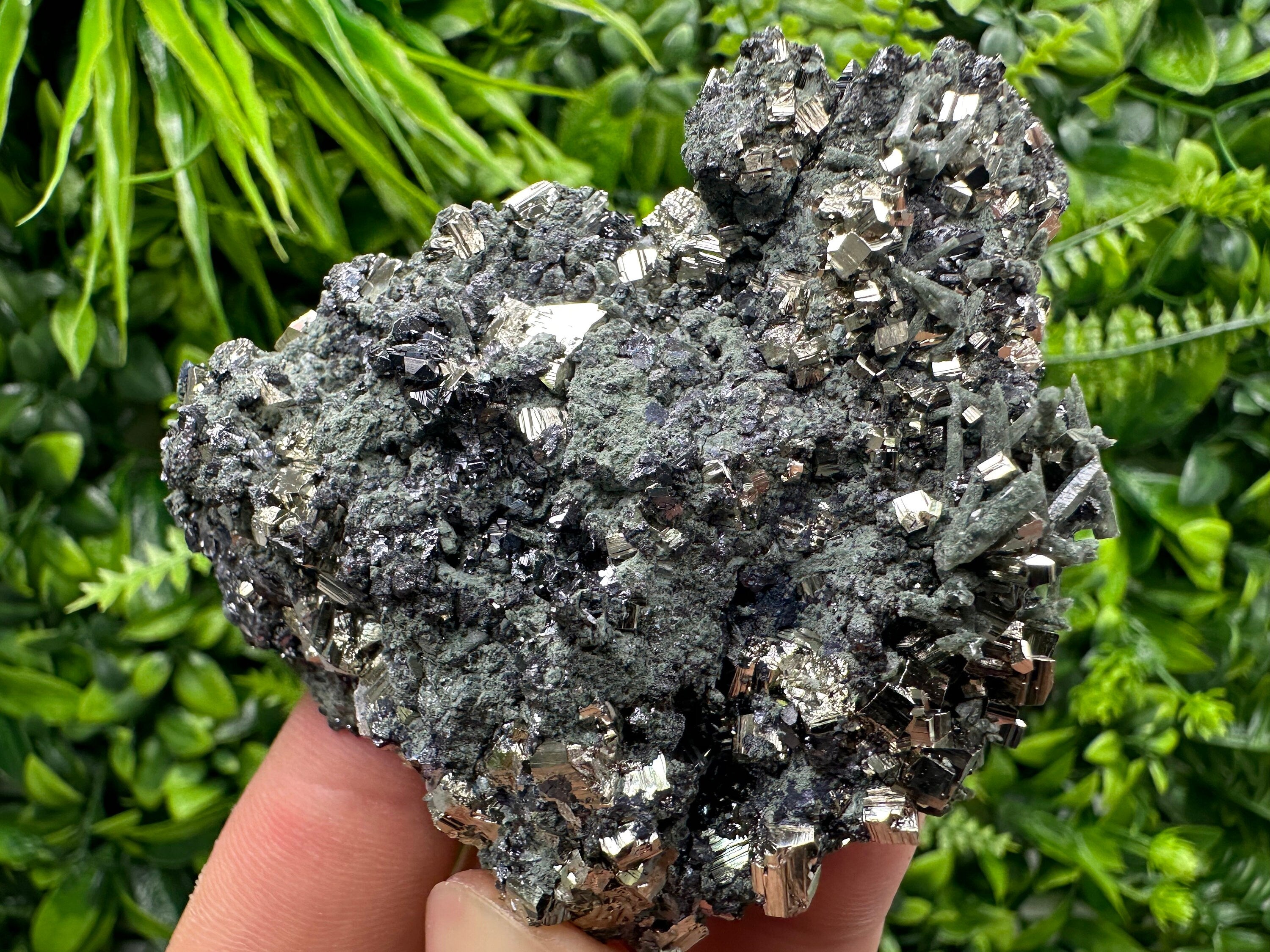 Pyrite Sphalerite on Quartz with Chlorite, Bulgaria Mineral Specimen