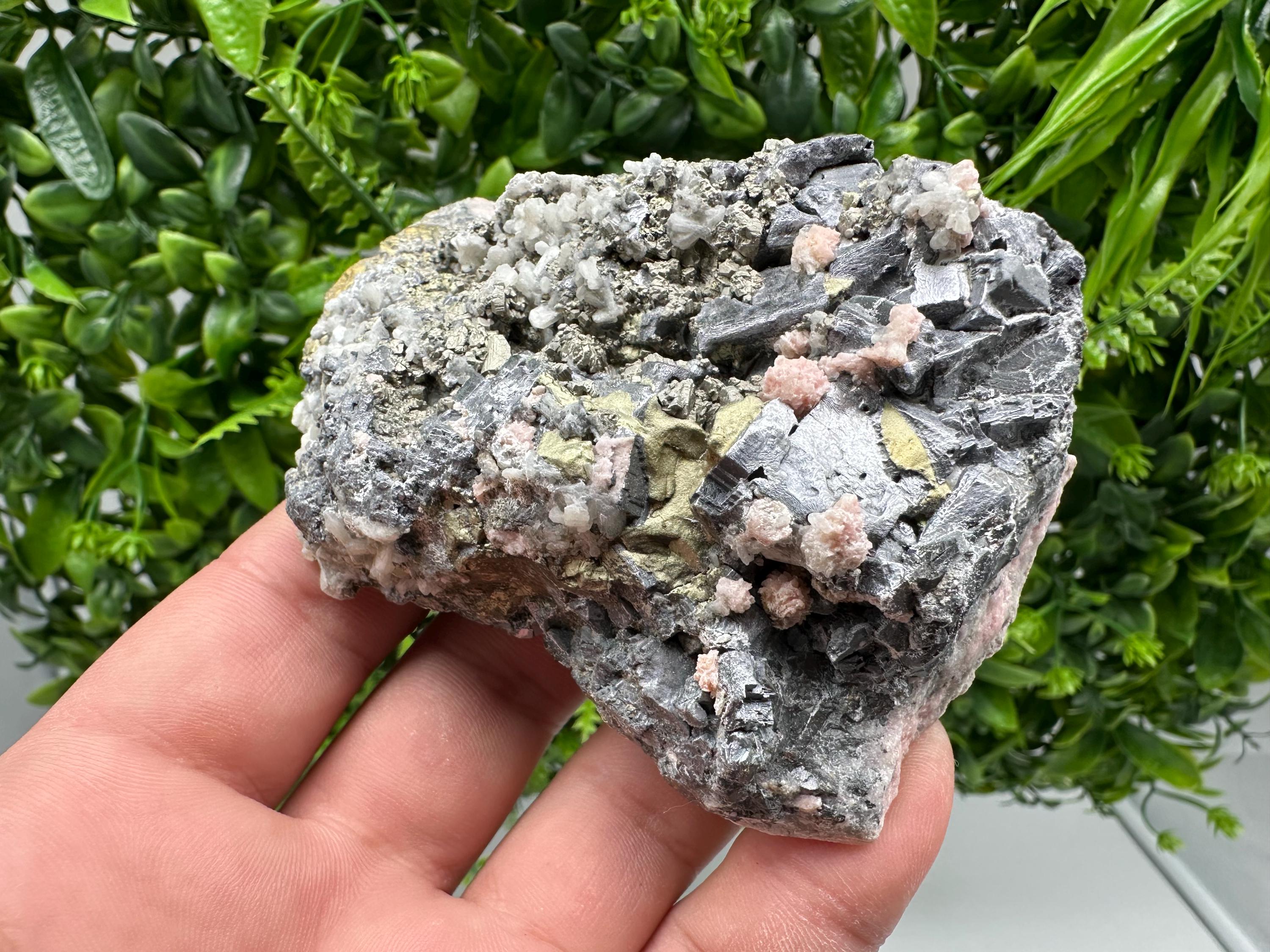Stunning Rhodochrosite,on Galena,Chalcopyrite from Starnica mine,Davidcovo,Bulgaria,Natural,collection mineral specimen,home decor stone