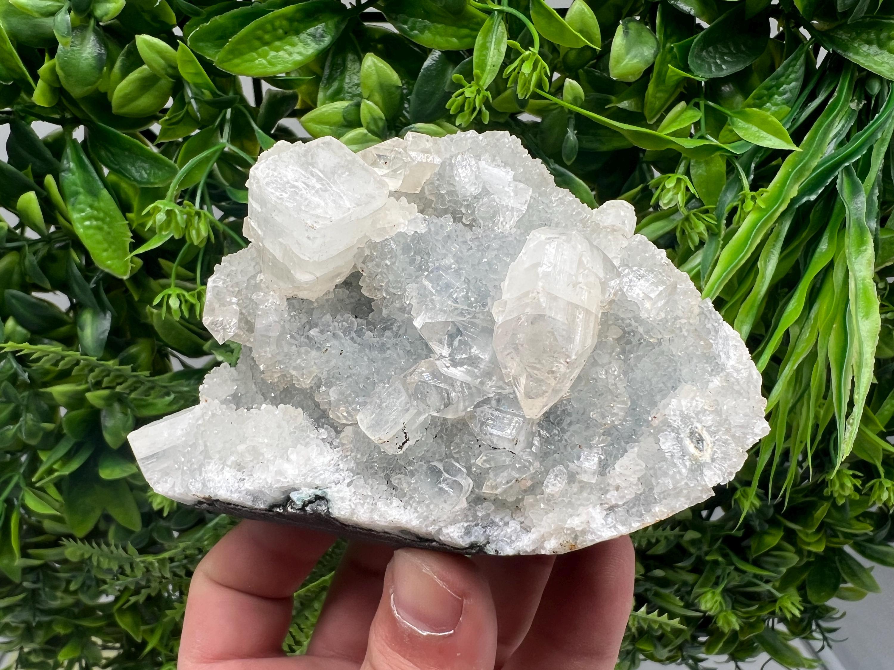 Apophyllite on Chalcedony Specimen: Transparent Crystal, India Minerals