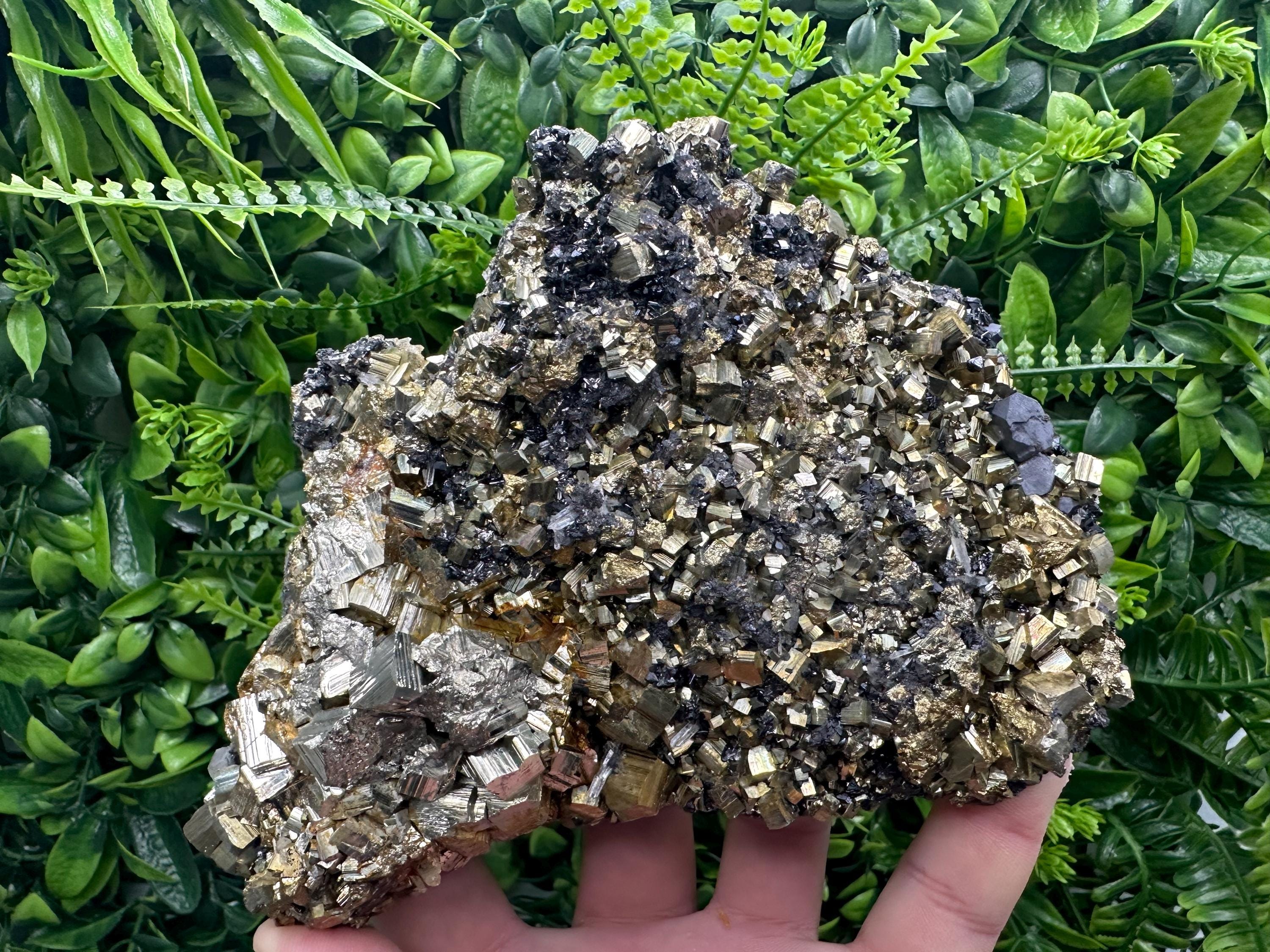 Rainbow Pyrite Cluster on Sphalerite, Borieva Mine Mineral Specimen