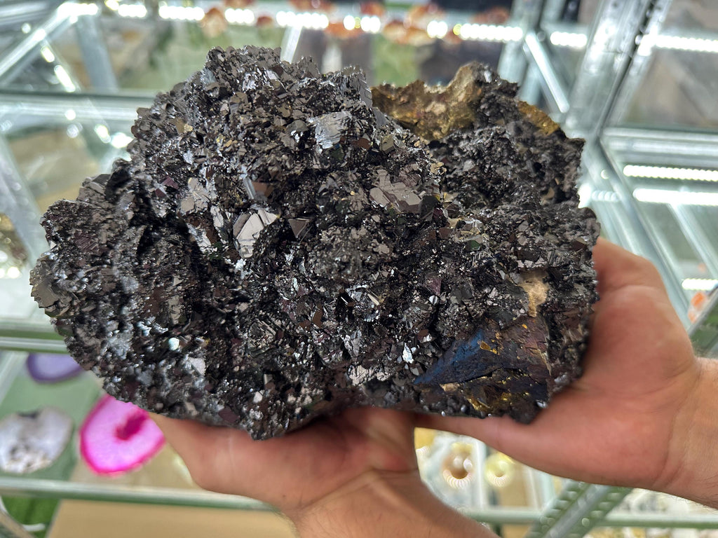 EXTRA LARGE,Incredible Black Sphalerite whit Chalcopyrite,Pyrite,Bornite,Covelline from Borieva mine,Madan,Bulgaria,collection specimen,gift