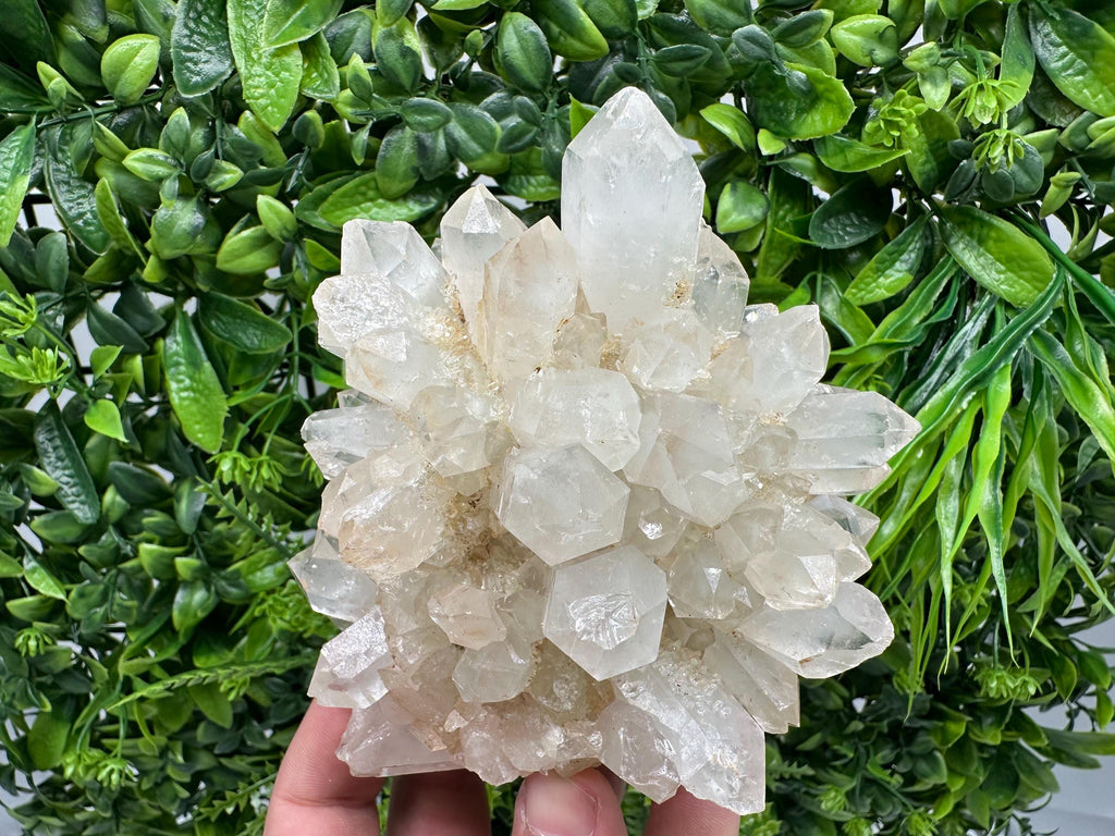 Large Green Epidote with Quartz Crystals: Sparkly Rainbow Stone Decor