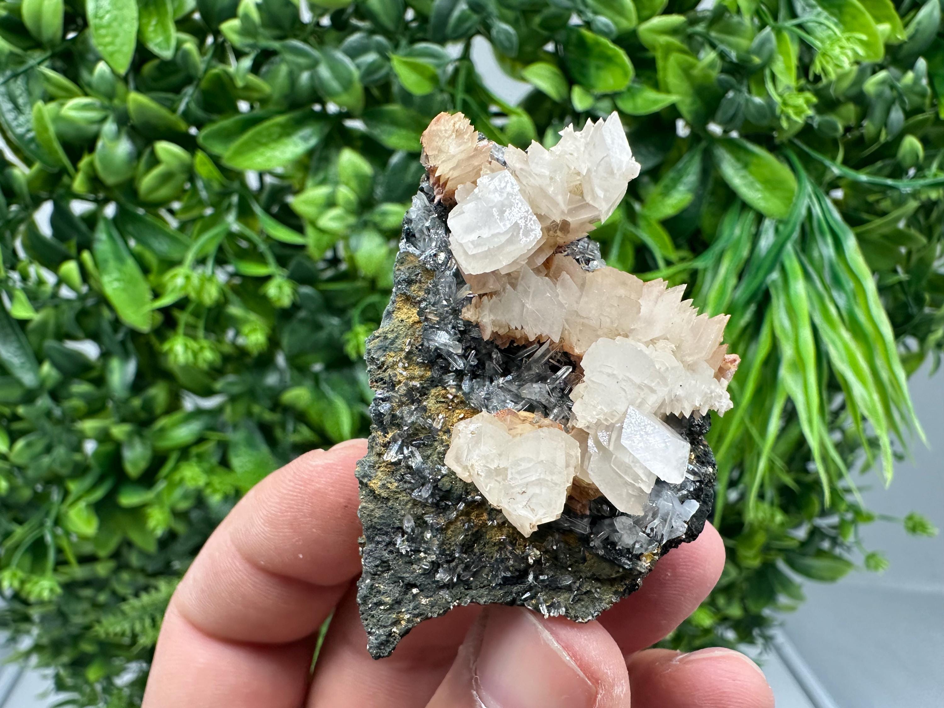 Quartz Crystal with Calcite and Chlorite - Borieva Mine, Bulgaria