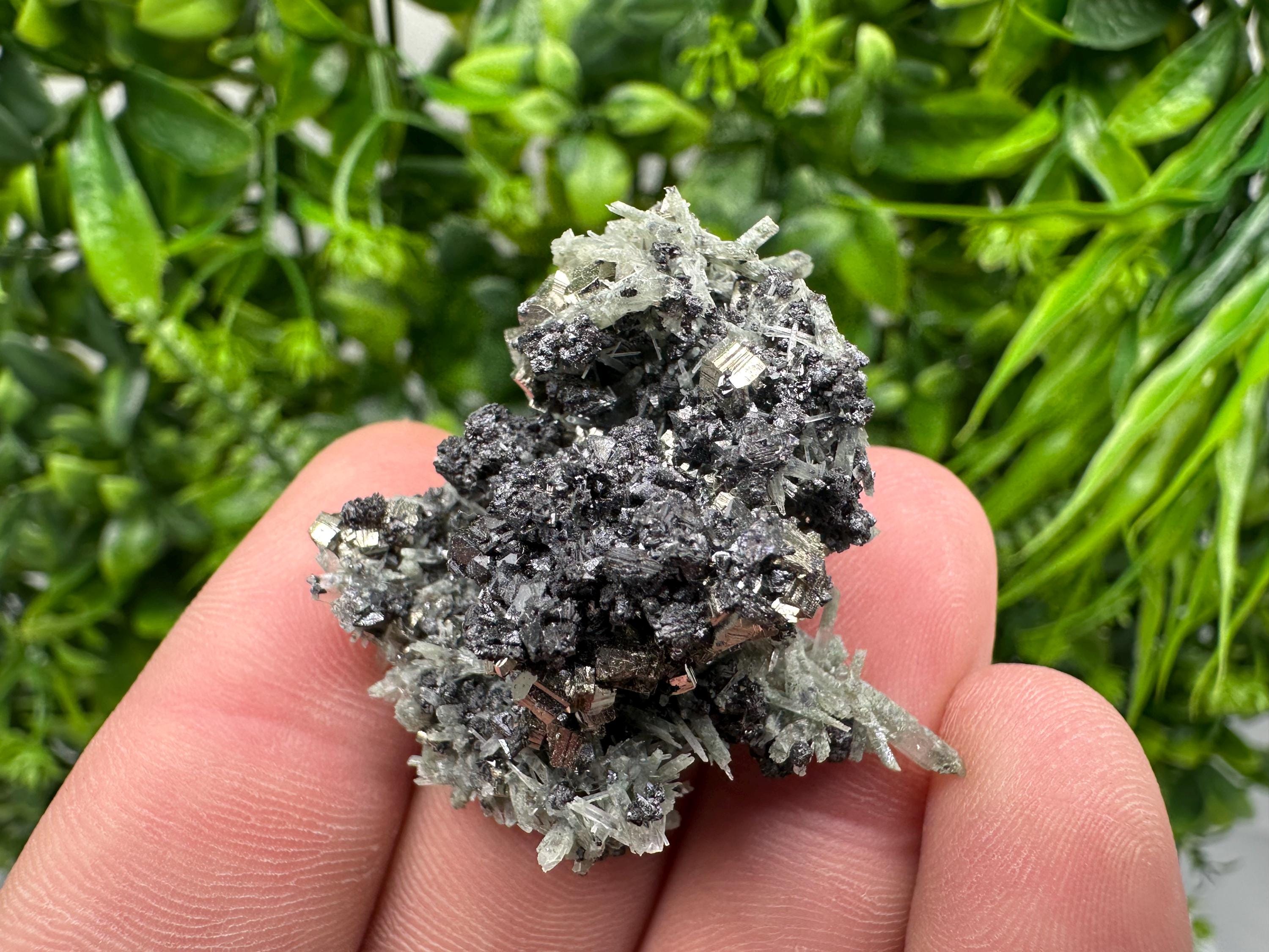 Pyrite Sphalerite on Green Quartz, Bulgaria Mineral Specimen