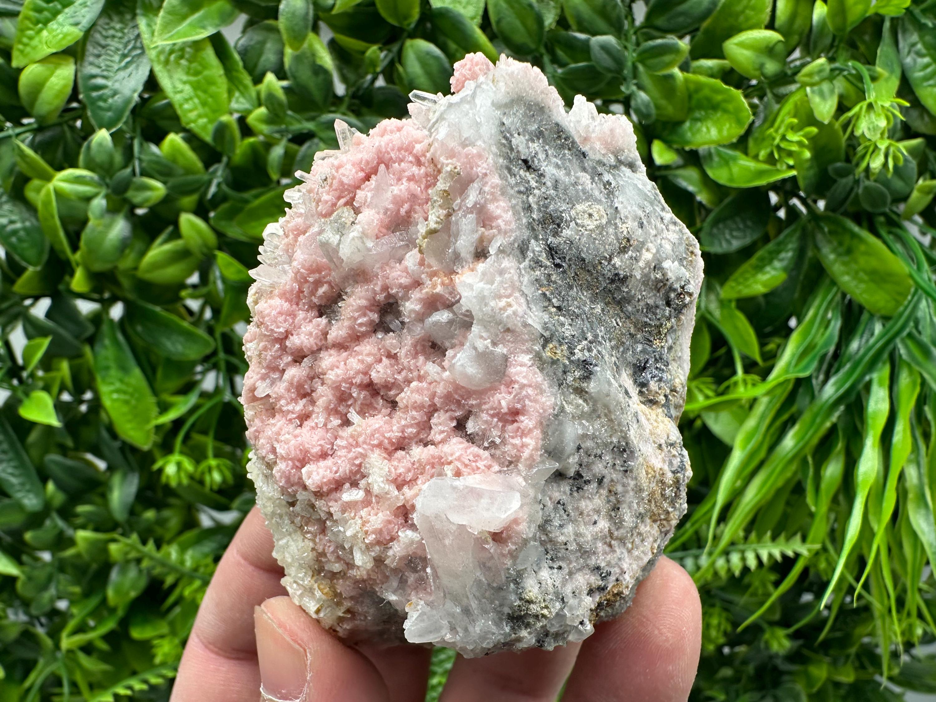 Rhodochrosite on Quartz Specimen, Starnica Mine, Bulgaria