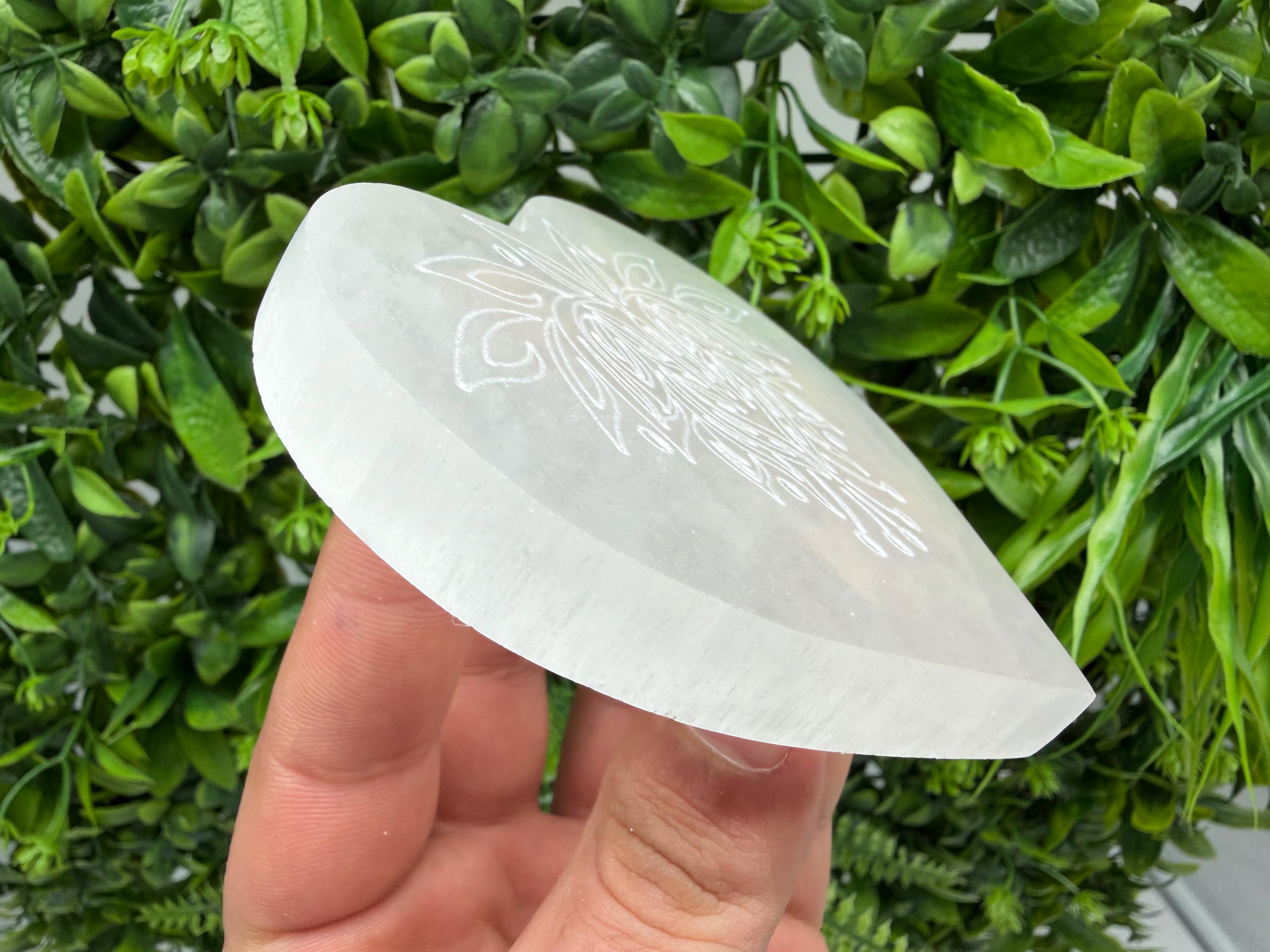 Selenite Heart Charging Plate with Lotus Flower – Crystal Altar Decor