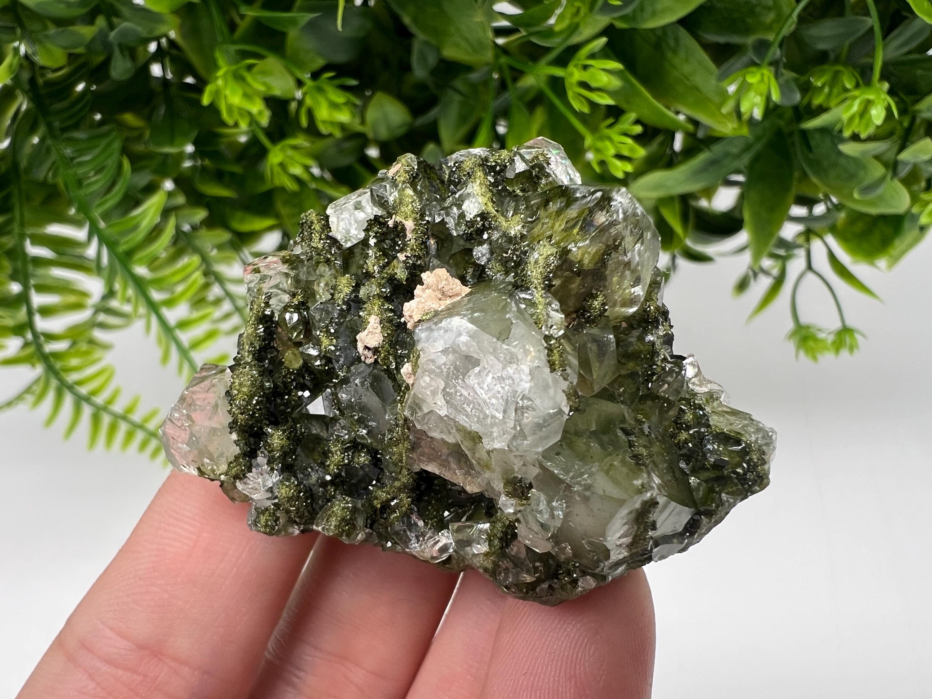 Green Epidote with Quartz Crystals - Extremely Sparkly with Rainbows,souvenirs collection stone,gift,decor, Eastern Anatolian, Turkey