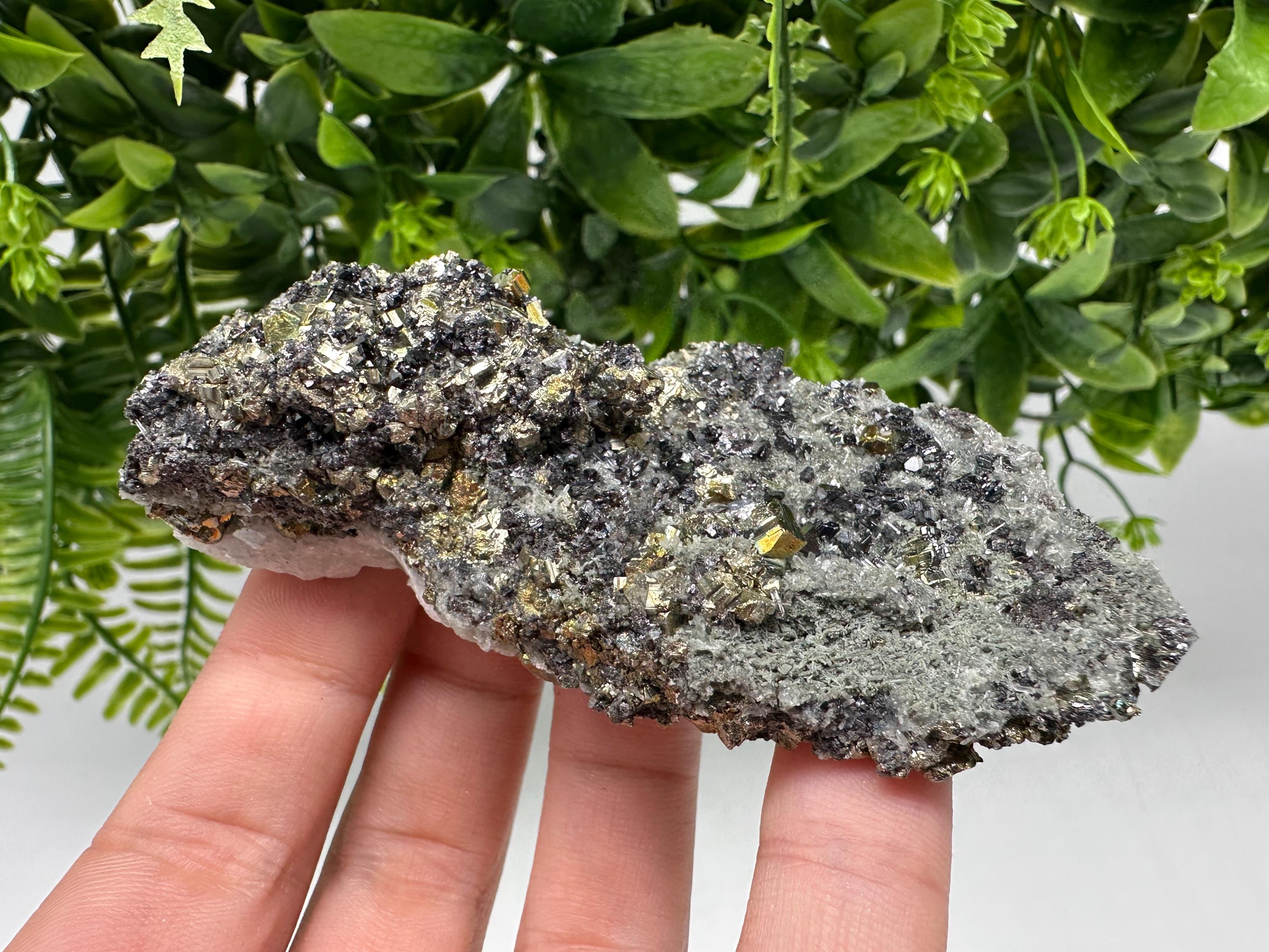 Wonderful Pyrite on Green Quartz,natural,collection mineral,gift,home decor stone,rare crystal,collection Borieva mine,Madan,Bulgaria