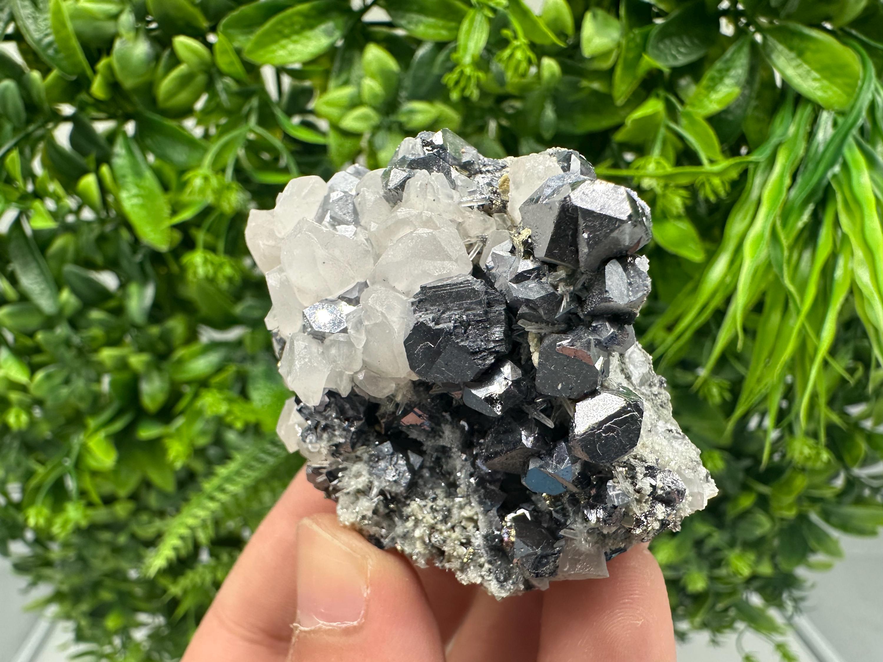 Wonderful Shiny Galena,Chalcopyrite on Calcite From Borieva mine,Bulgaria,Natural,collection mineral specimen,gift,home decor crystal,clust