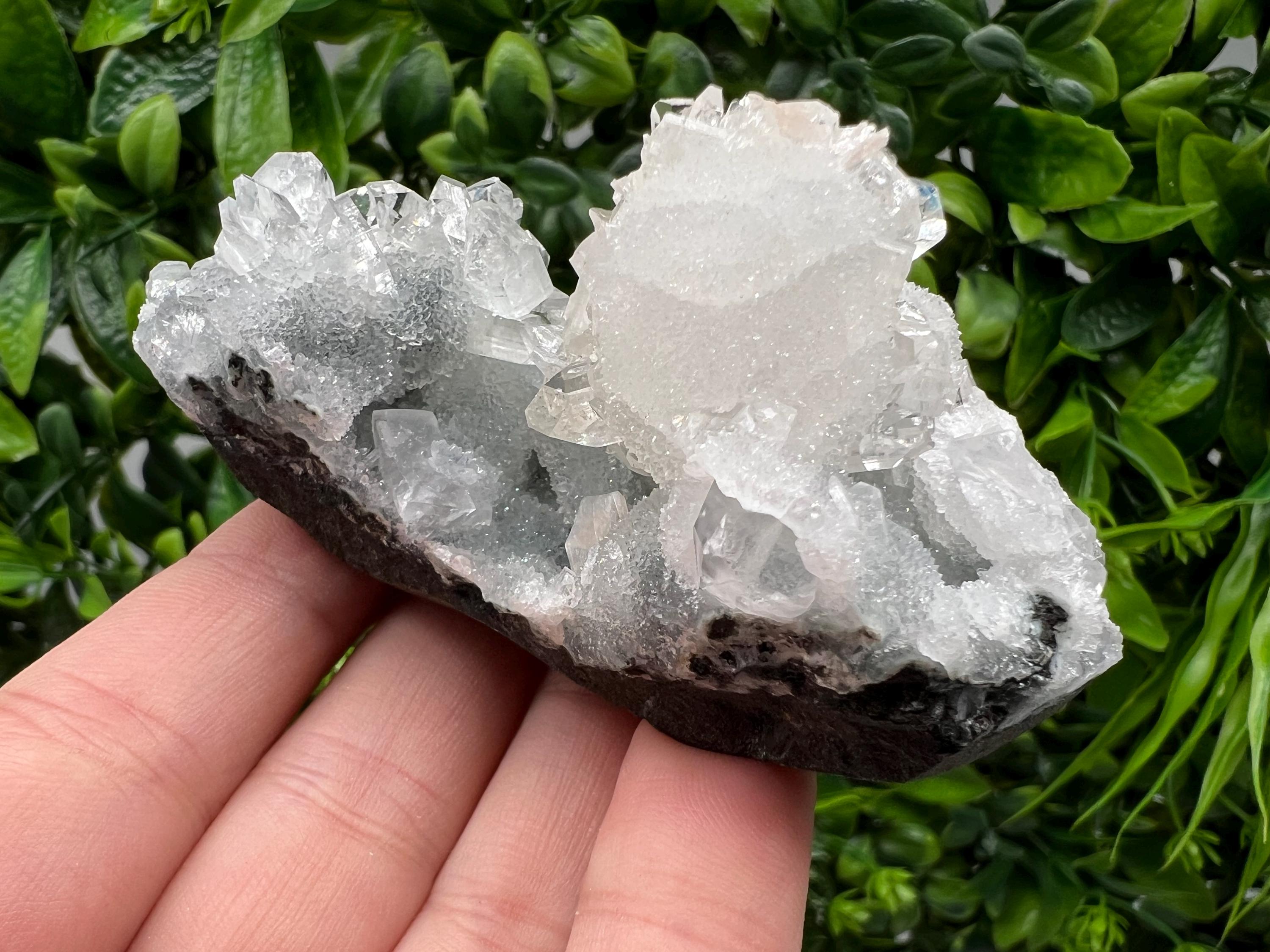 Transparent Apophyllite on Chalcedony, Natural Crystal Specimen, India Minerals