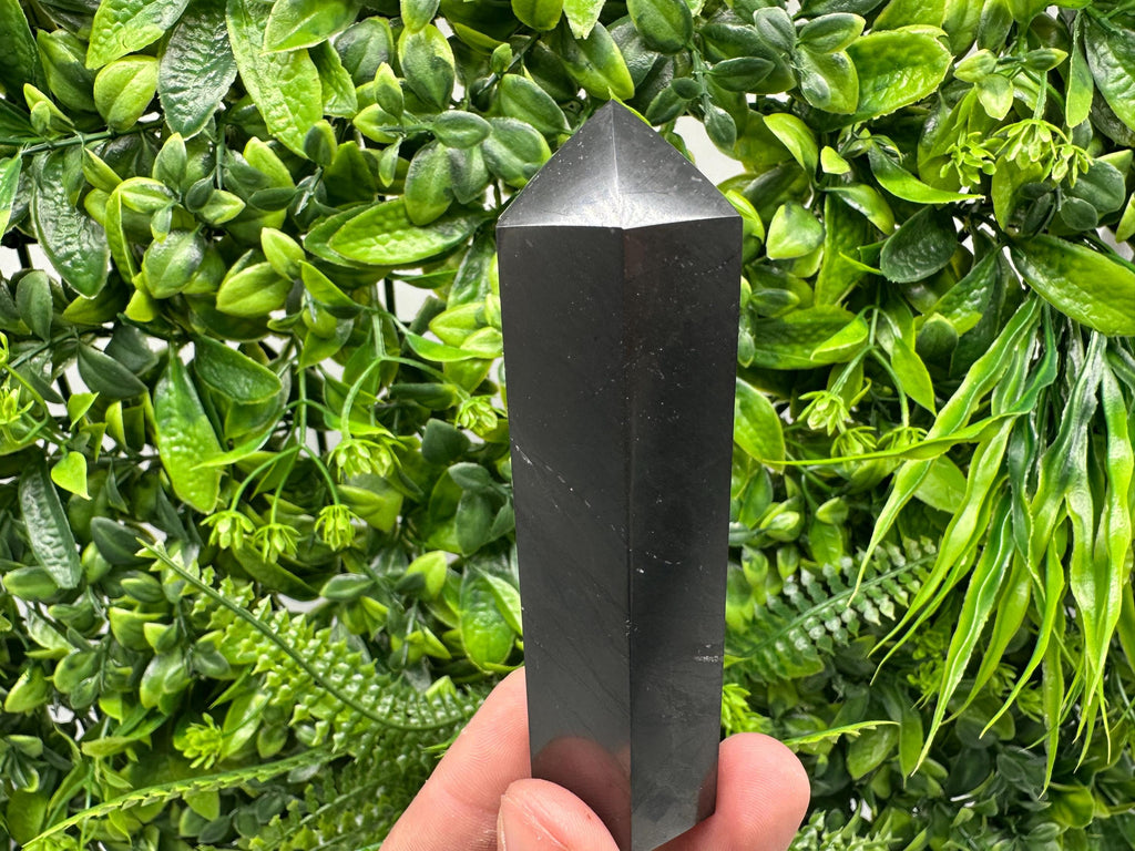 Shungite Stone Tower: EMF Neutralizer, Energy Protection, Crystal Decor (10cm)