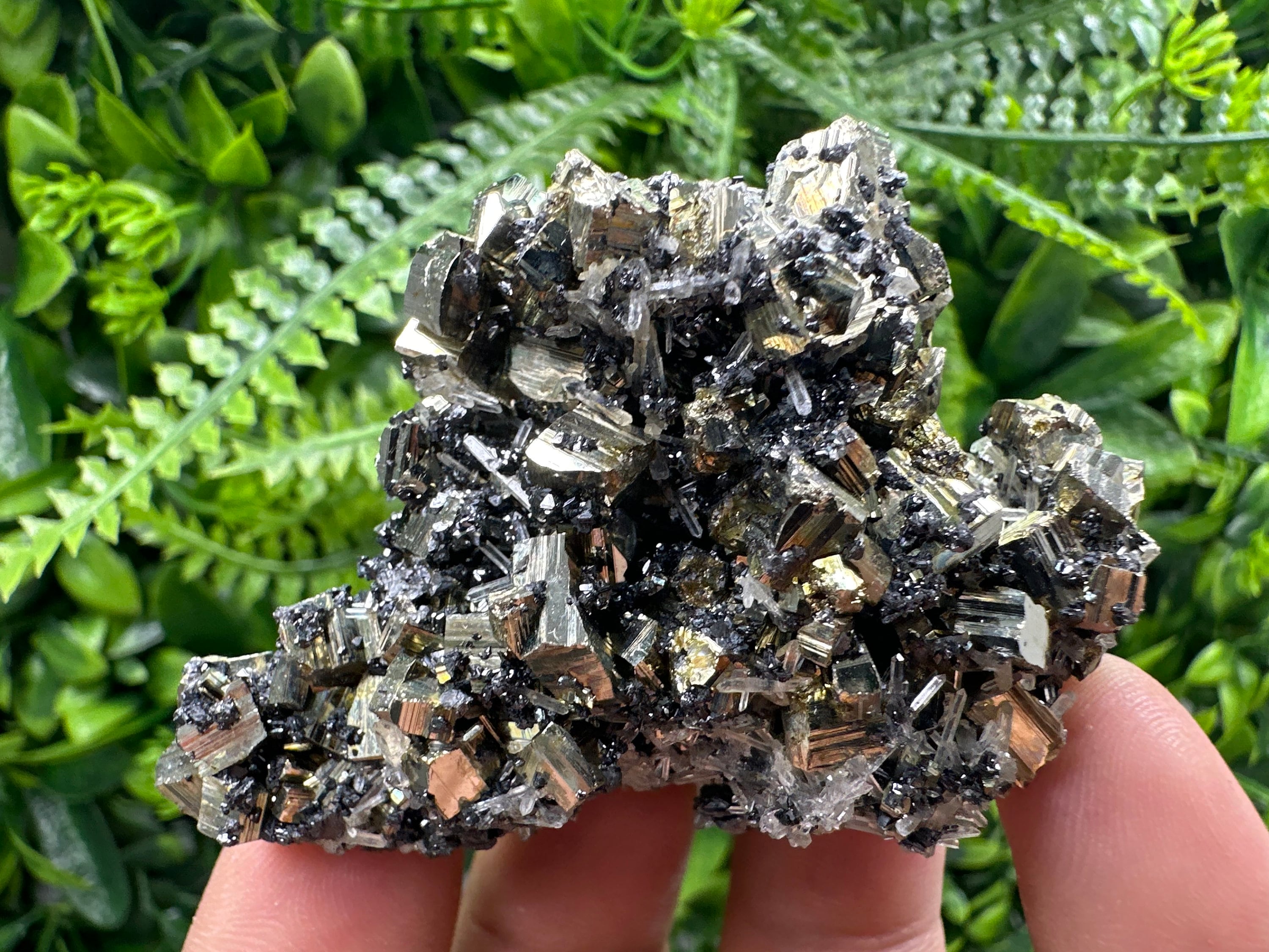 Rainbow Pyrite with Sphalerite and Quartz, Borieva Mine Mineral Specimen