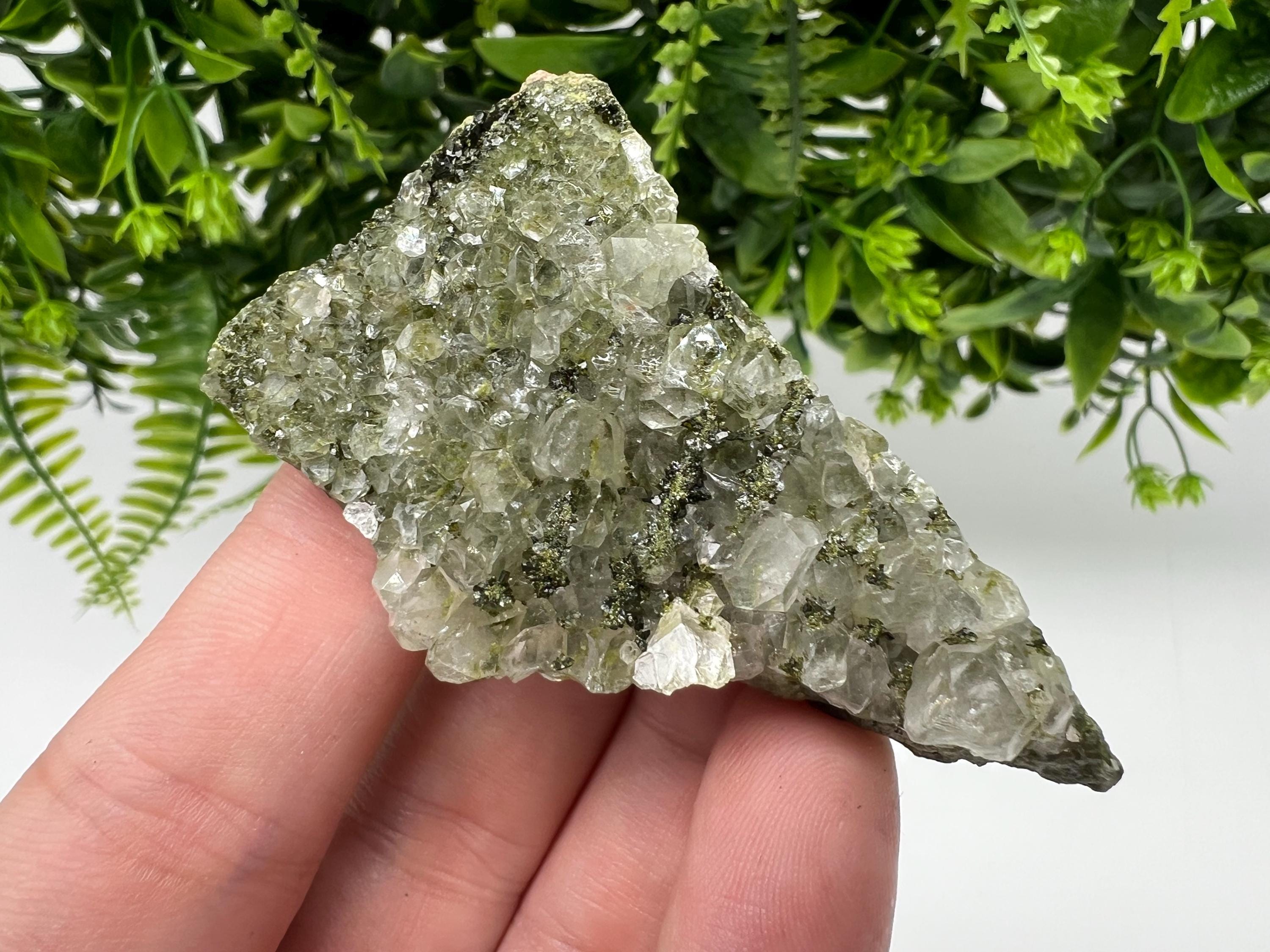Green Epidote with Quartz Crystals - Extremely Sparkly with Rainbows,souvenirs collection stone,gift,decor, Eastern Anatolian, Turkey
