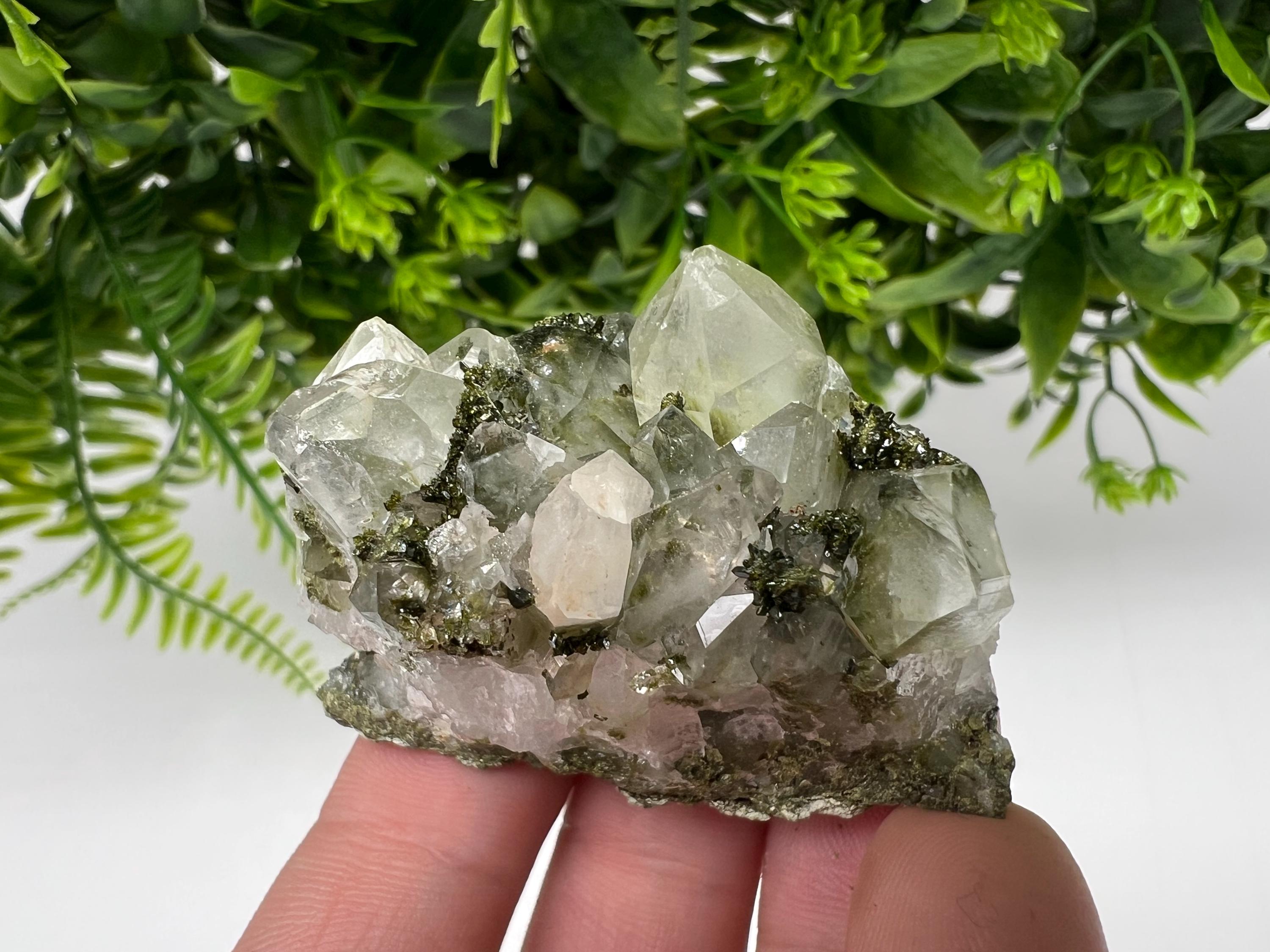 Green Epidote with Quartz Crystals - Extremely Sparkly with Rainbows,souvenirs collection stone,gift,decor, Eastern Anatolian, Turkey