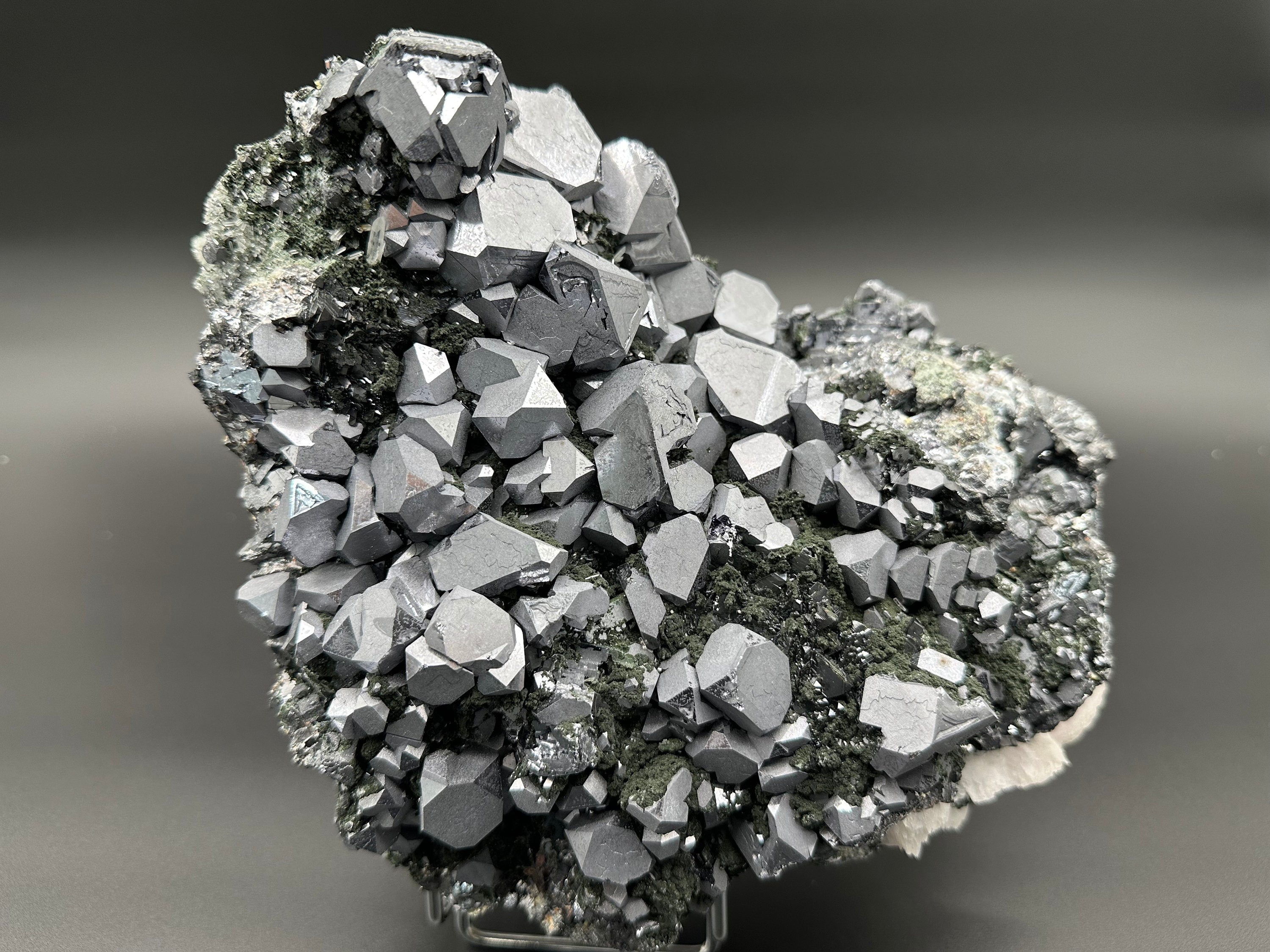 Skeletal Galena on Quartz with Chlorite, Borieva Mine Bulgaria
