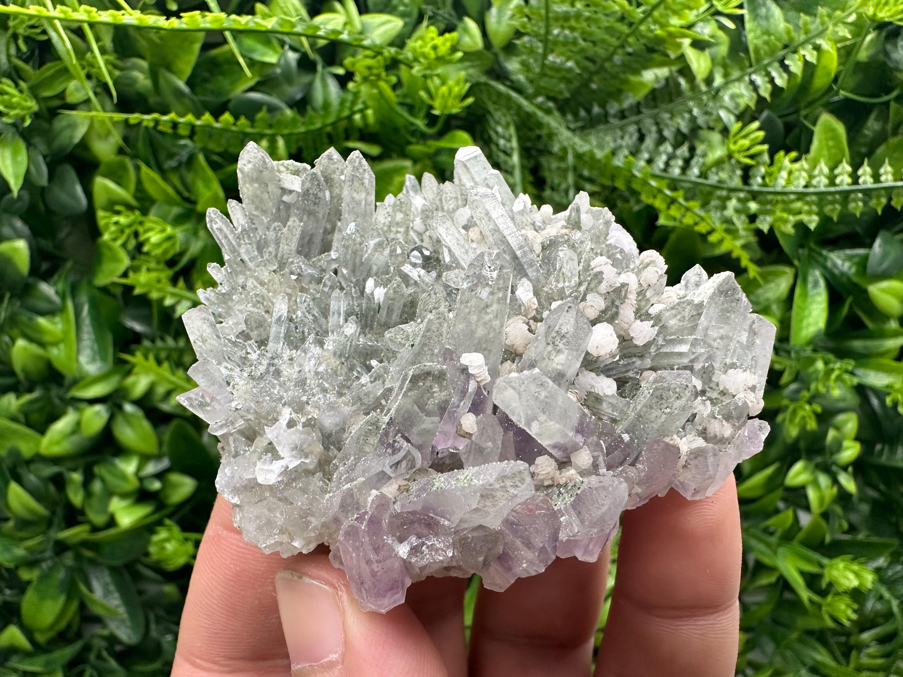 Amethyst Calcite Quartz Cluster, Chlorite Inclusions, Djurcovo Mineral Specimen