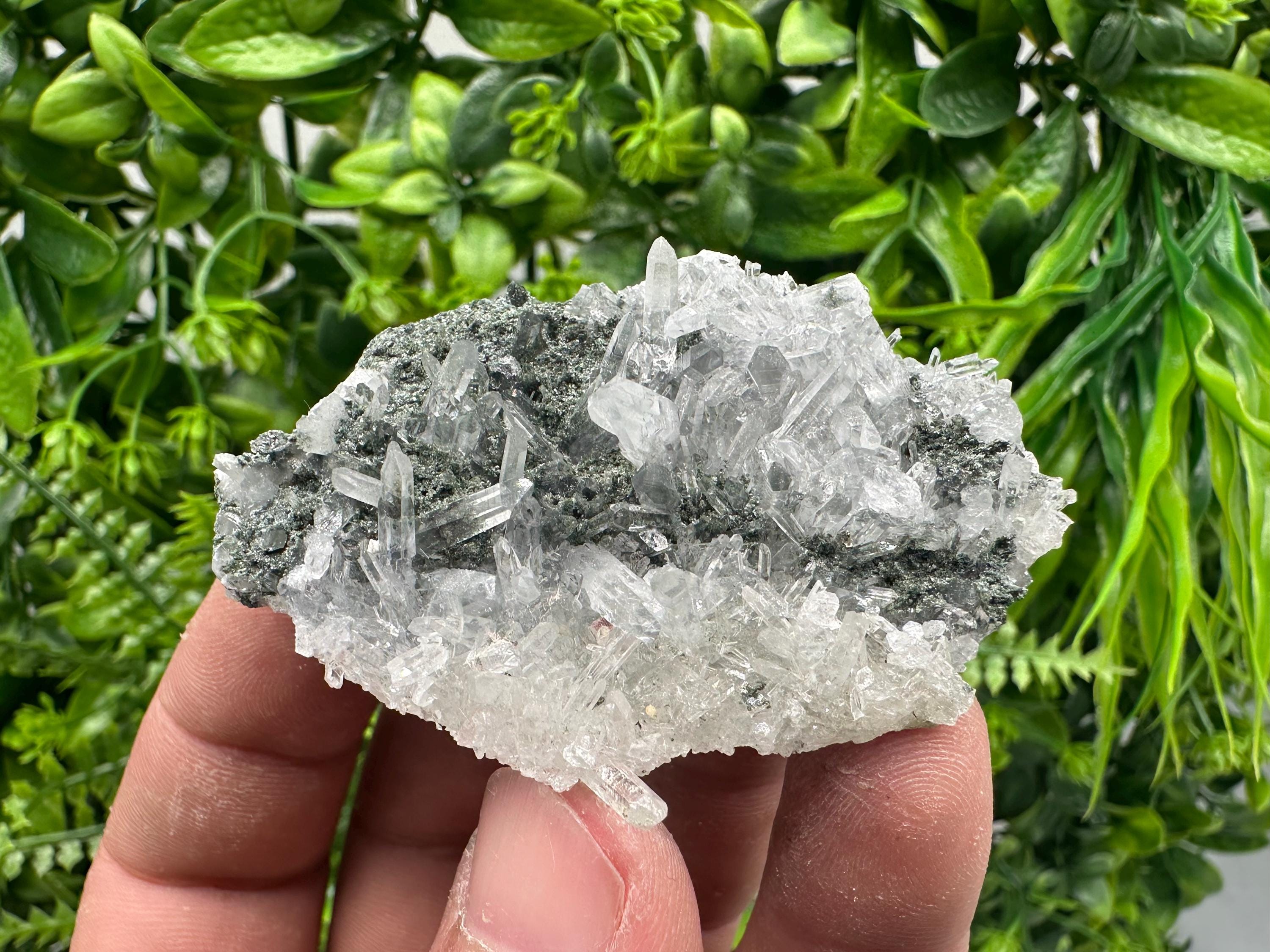 Transparent Quartz on Chlorite Matrix, Borieva Mine Mineral Specimen