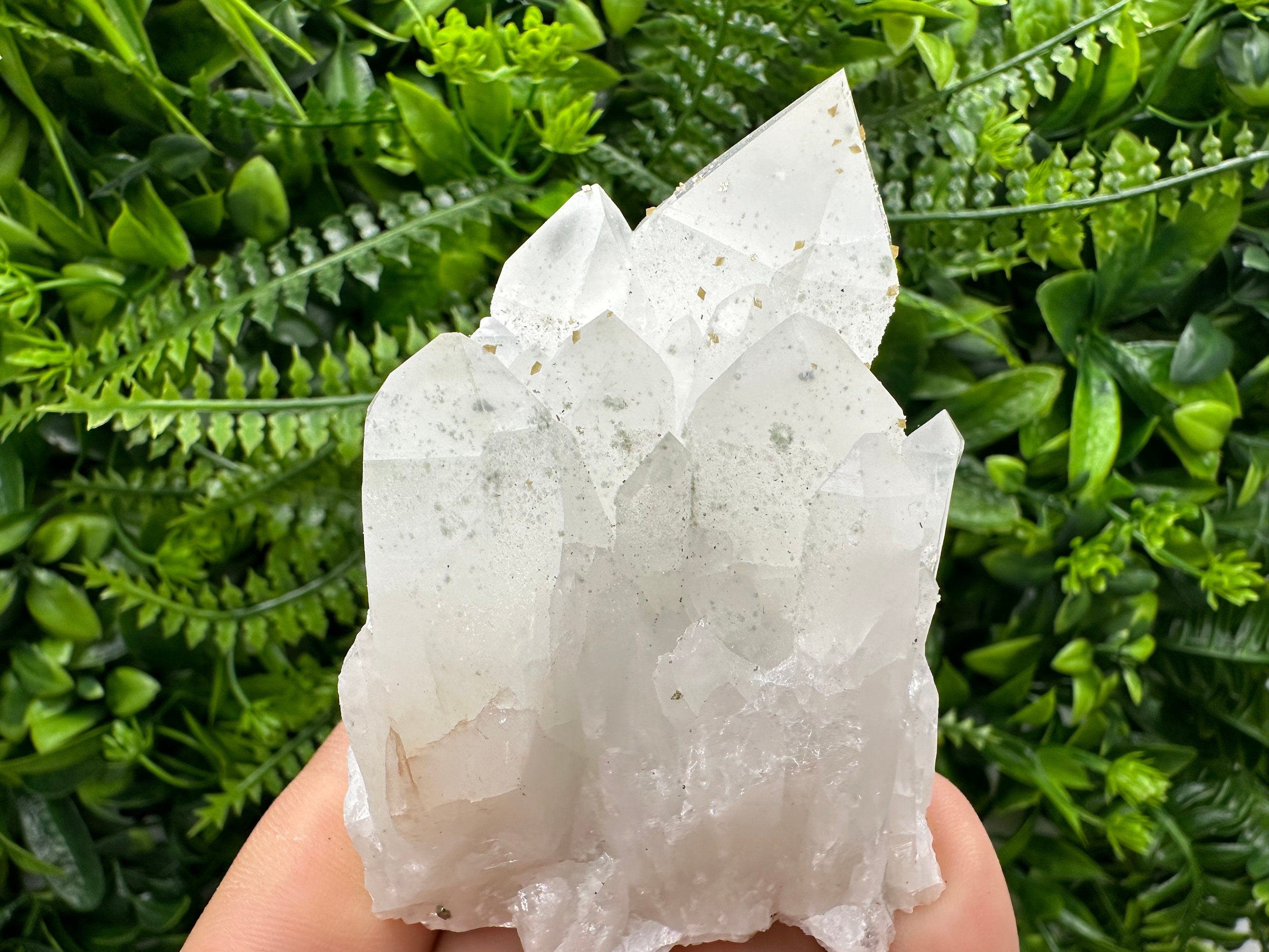 Quartz Cluster with Rhodochrosite and Chlorite Inclusions