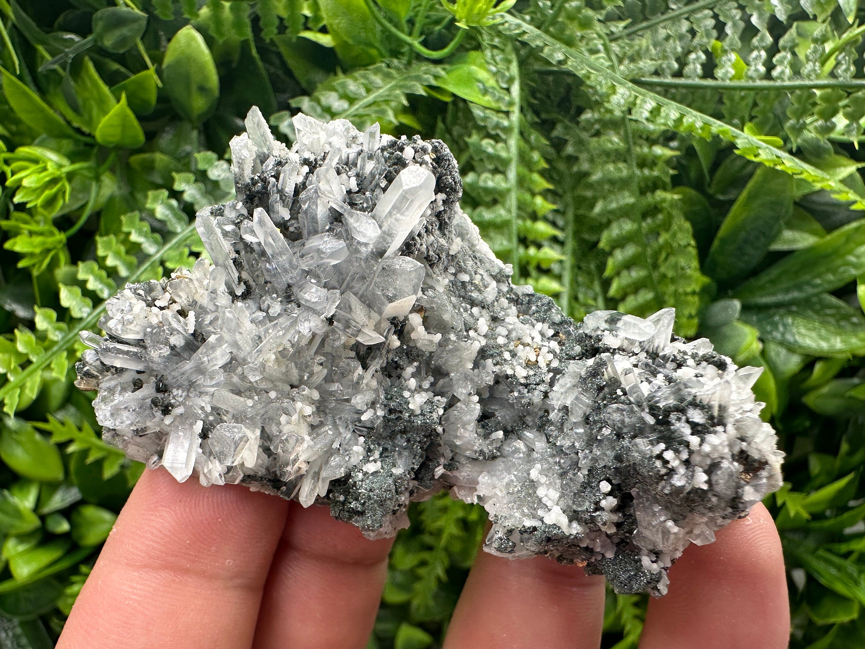 Quartz with Calcite and Chlorite: Borieva Mine Crystal Souvenir