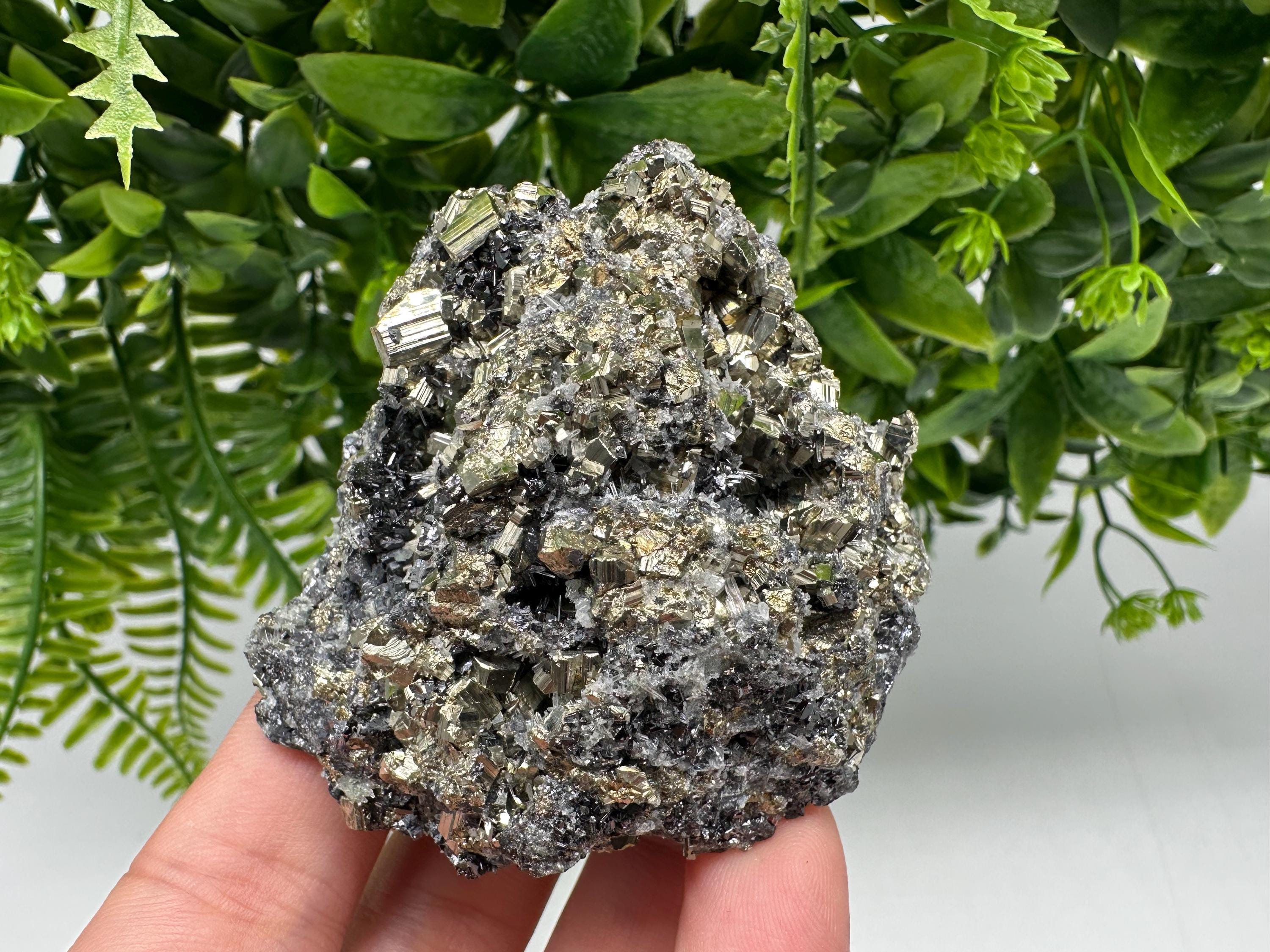Wonderful Pyrite on Green Quartz,natural,collection mineral,gift,home decor stone,rare crystal,collection Borieva mine,Madan,Bulgaria