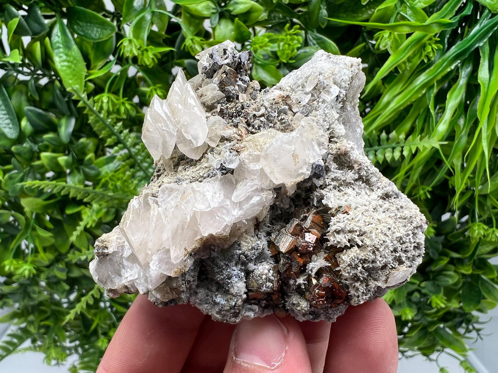 Wonderful Red Pyrite,Calcite on Quartz from Borieva mine,Madan,Bulgaria,natural,collectible mineral specimen,home decor stone,gift minerals