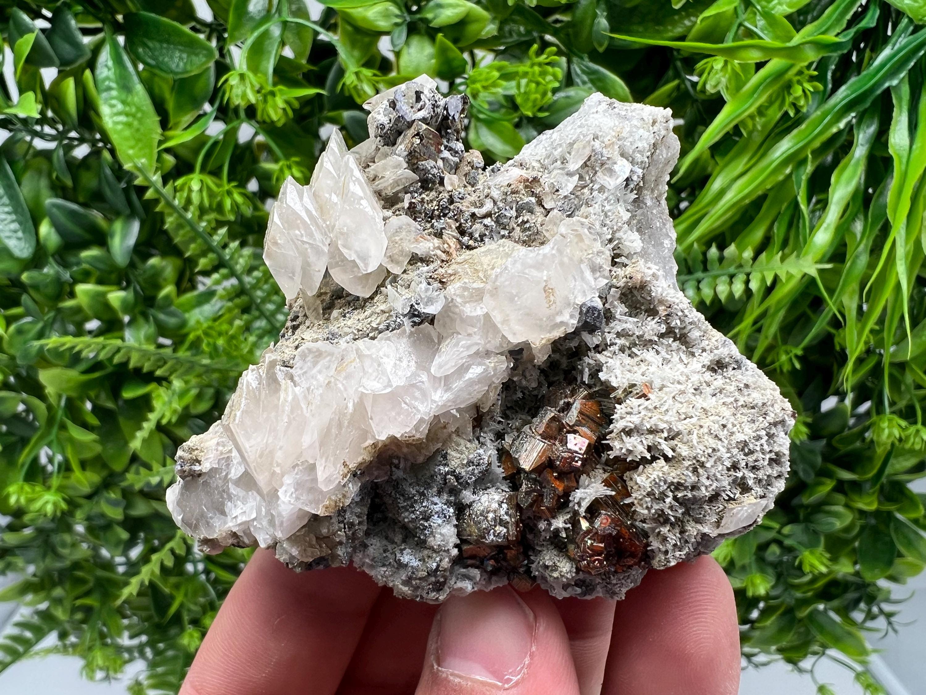 Wonderful Red Pyrite,Calcite on Quartz from Borieva mine,Madan,Bulgaria,natural,collectible mineral specimen,home decor stone,gift minerals