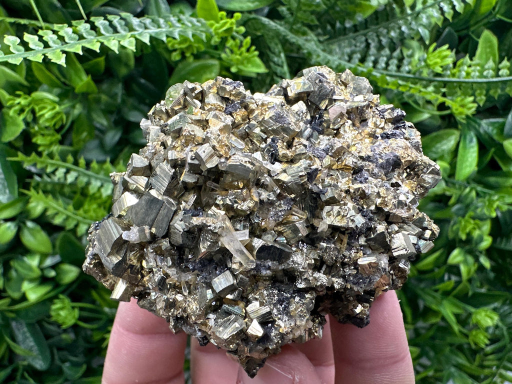 Rainbow Pyrite Cluster on Sphalerite Quartz, Borieva Mine Mineral Specimen