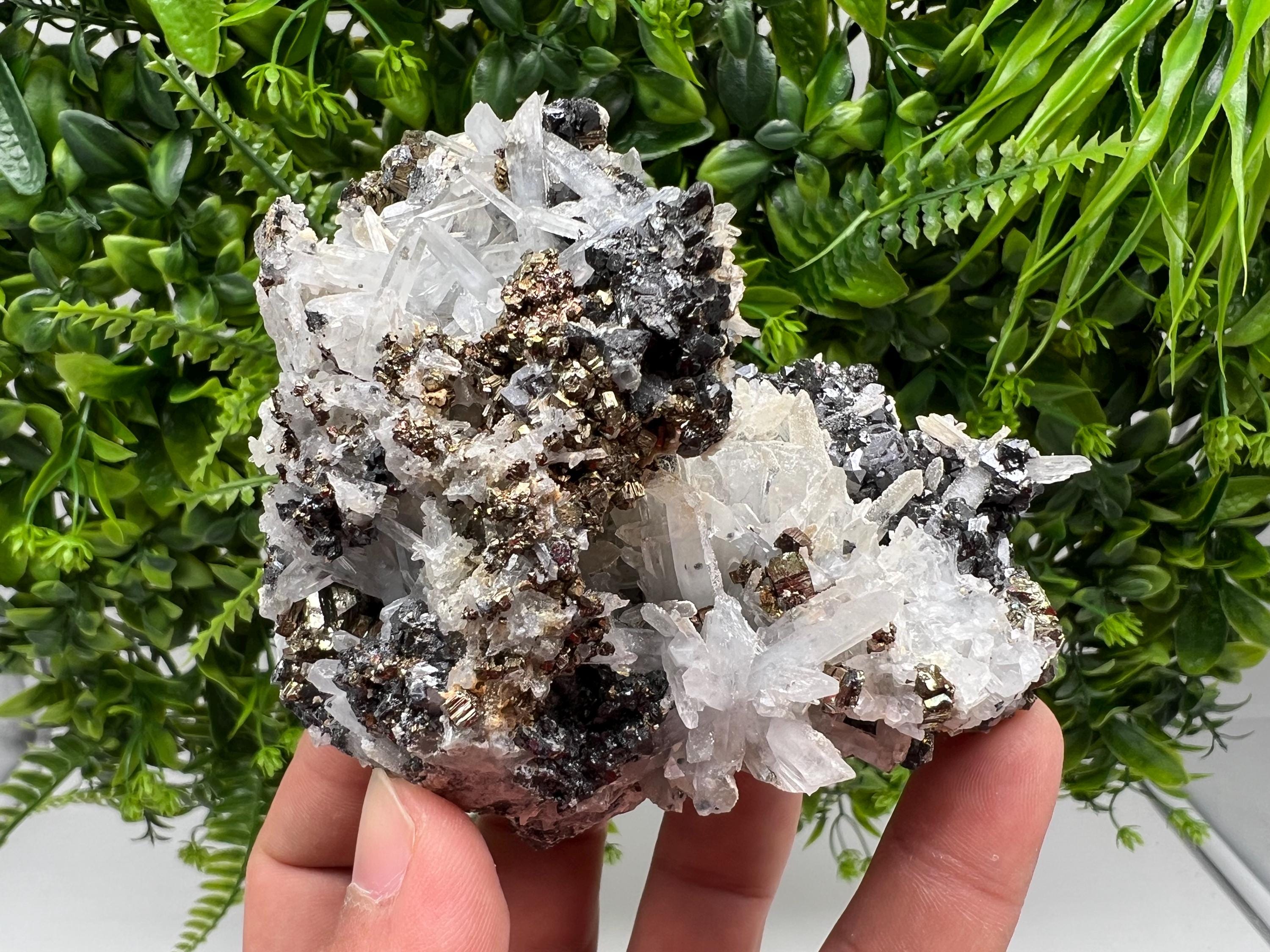 Wonderful Rainbow Pyrite on Quartz whit Oxide,natural minerals souvenir crystal,home decor,collection stone,rare minerals,Borieva Bulgaria