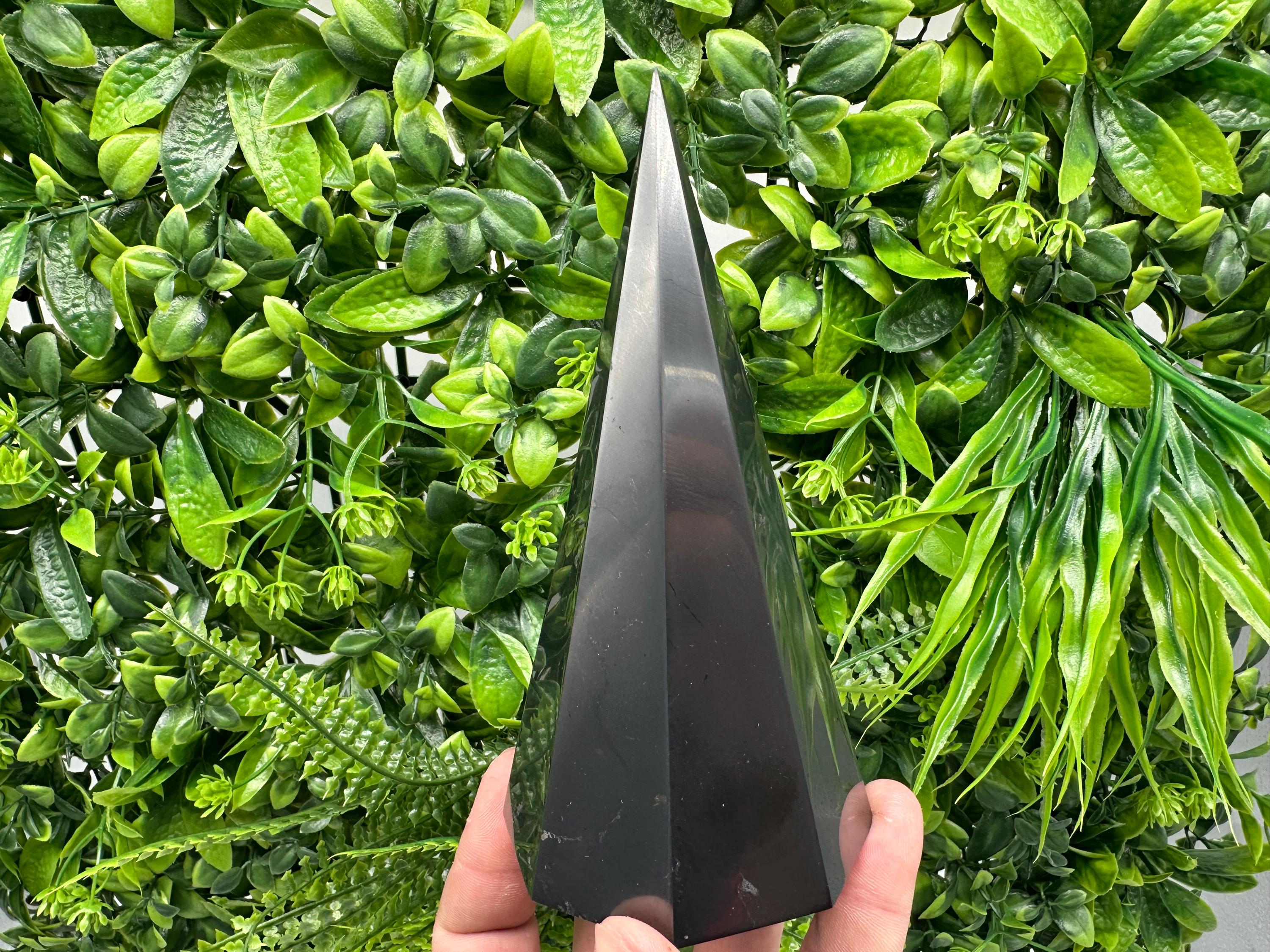 Shungite Pyramid Tower: EMF Protection Stone, Healing Crystal