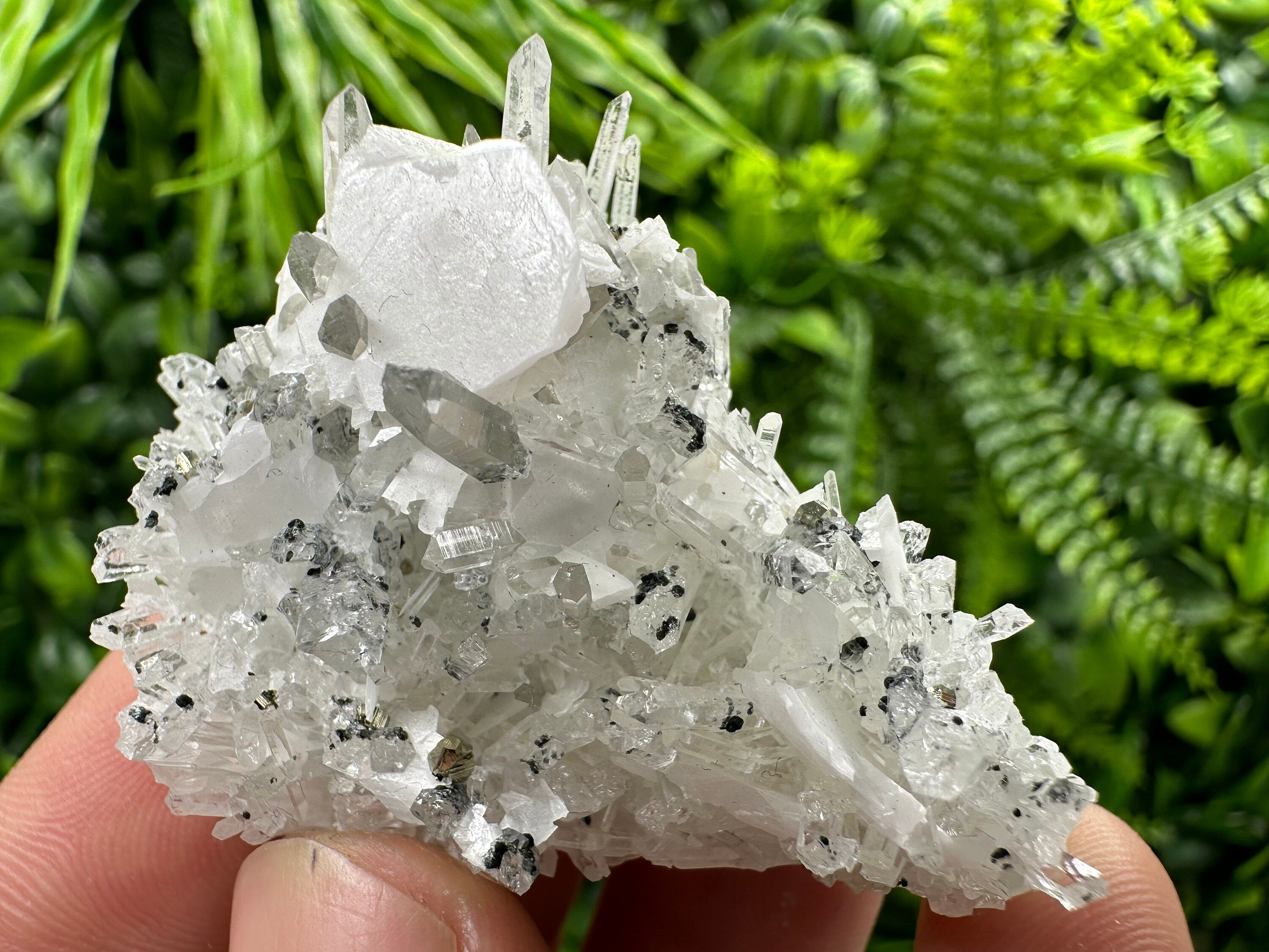 Calcite on Quartz Crystal: Borieva Mine, Bulgaria