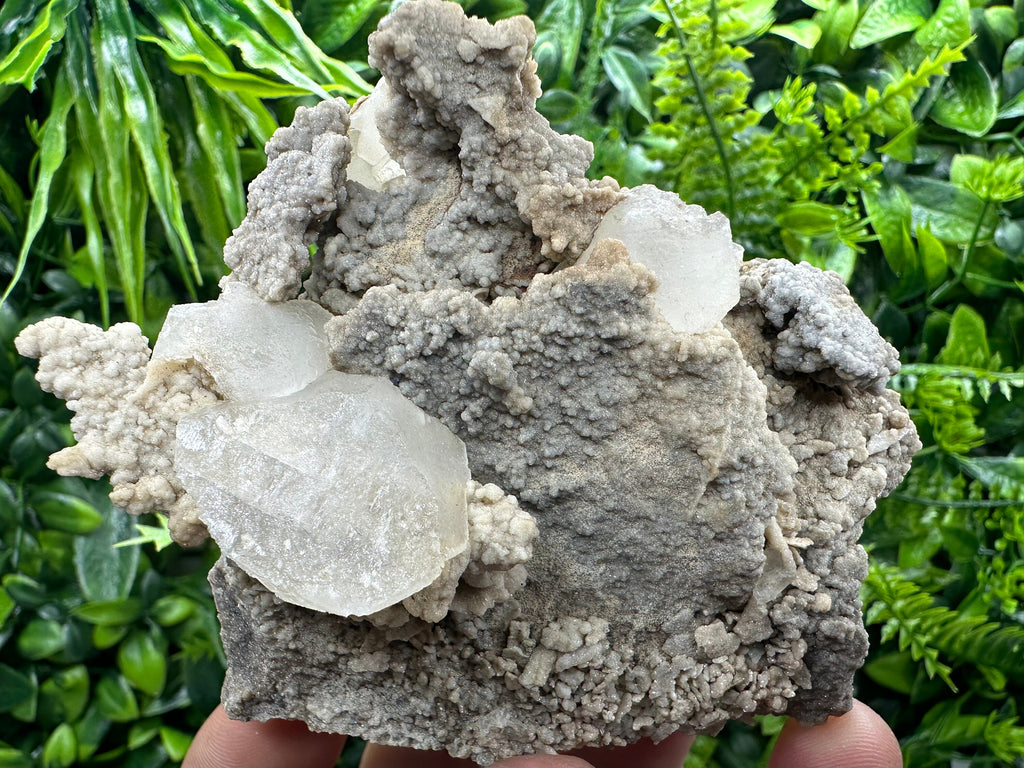 White Calcite on Matrix, Madan Bulgaria Mineral Specimen
