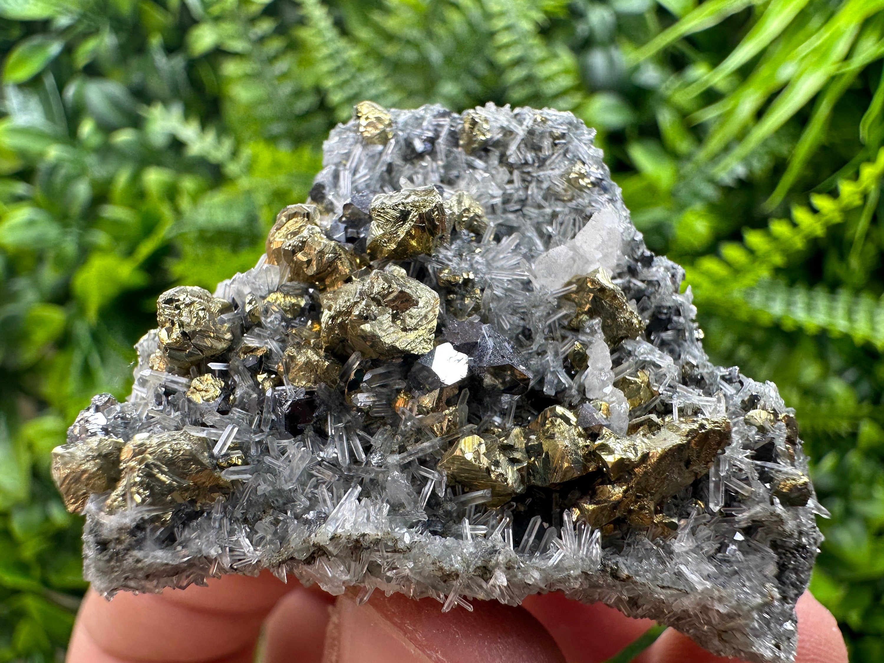 Chalcopyrite, Galena & Calcite on Quartz: Borieva Mine Mineral Specimen