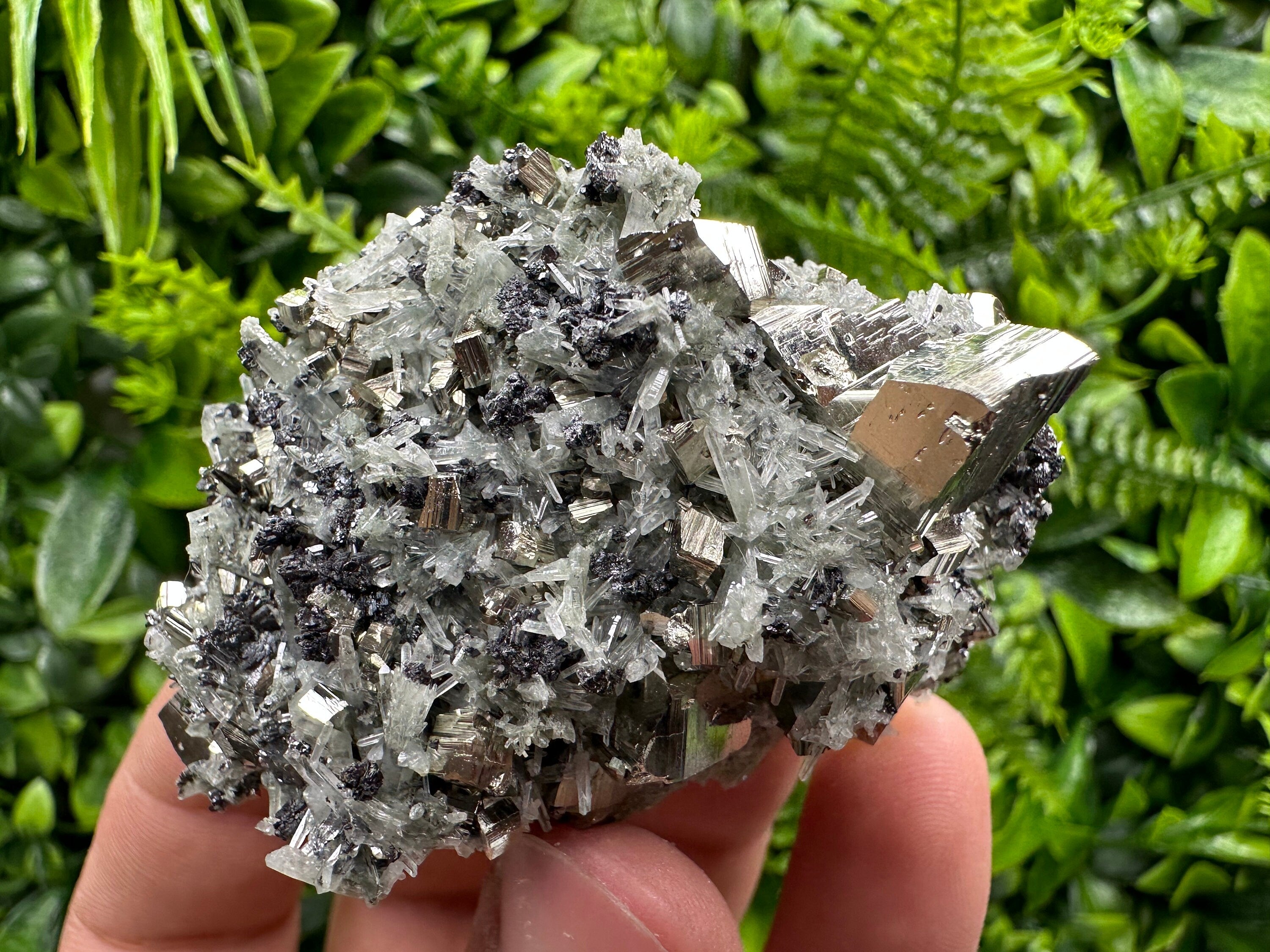 Pyrite on Quartz with Chlorite: Natural Crystal Home Decor from Bulgaria