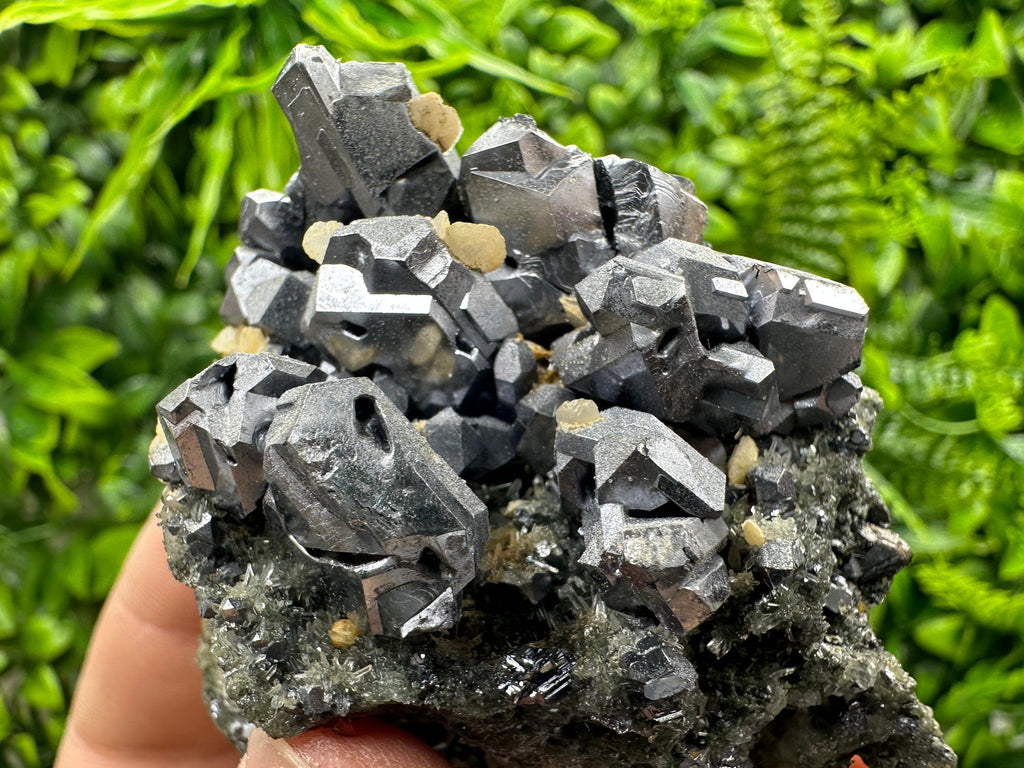 Galena with Calcite on Needle Quartz, Borieva Mine Mineral Specimen