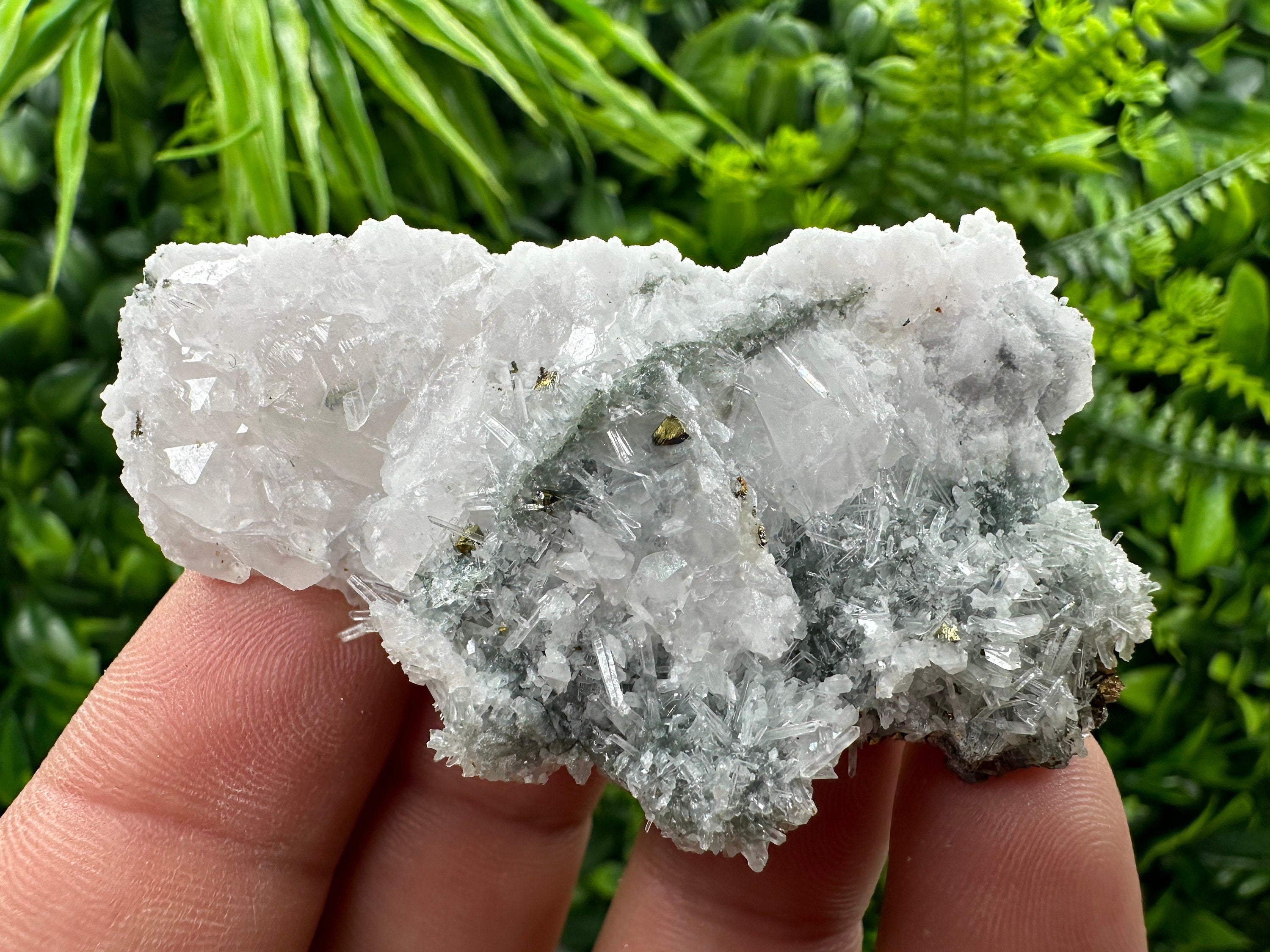 Calcite with Chalcopyrite on Quartz Needles, Borieva Bulgaria