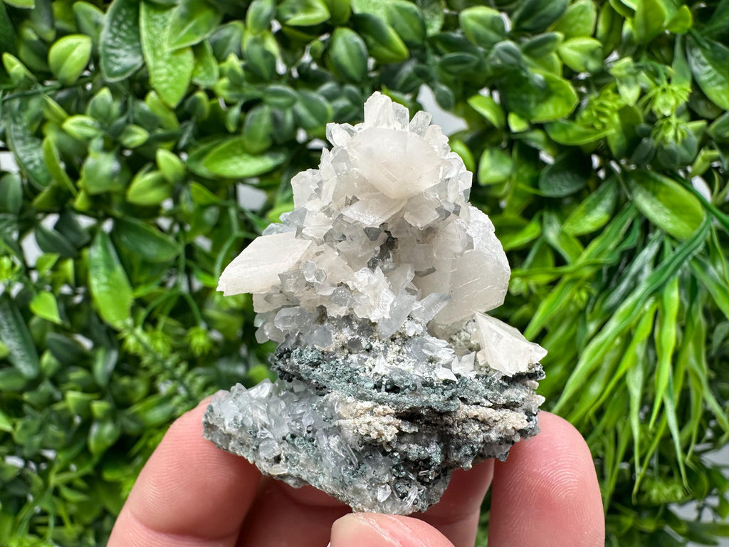 Quartz Calcite Mineral Specimen on Chlorite, Bulgaria Crystal Decor