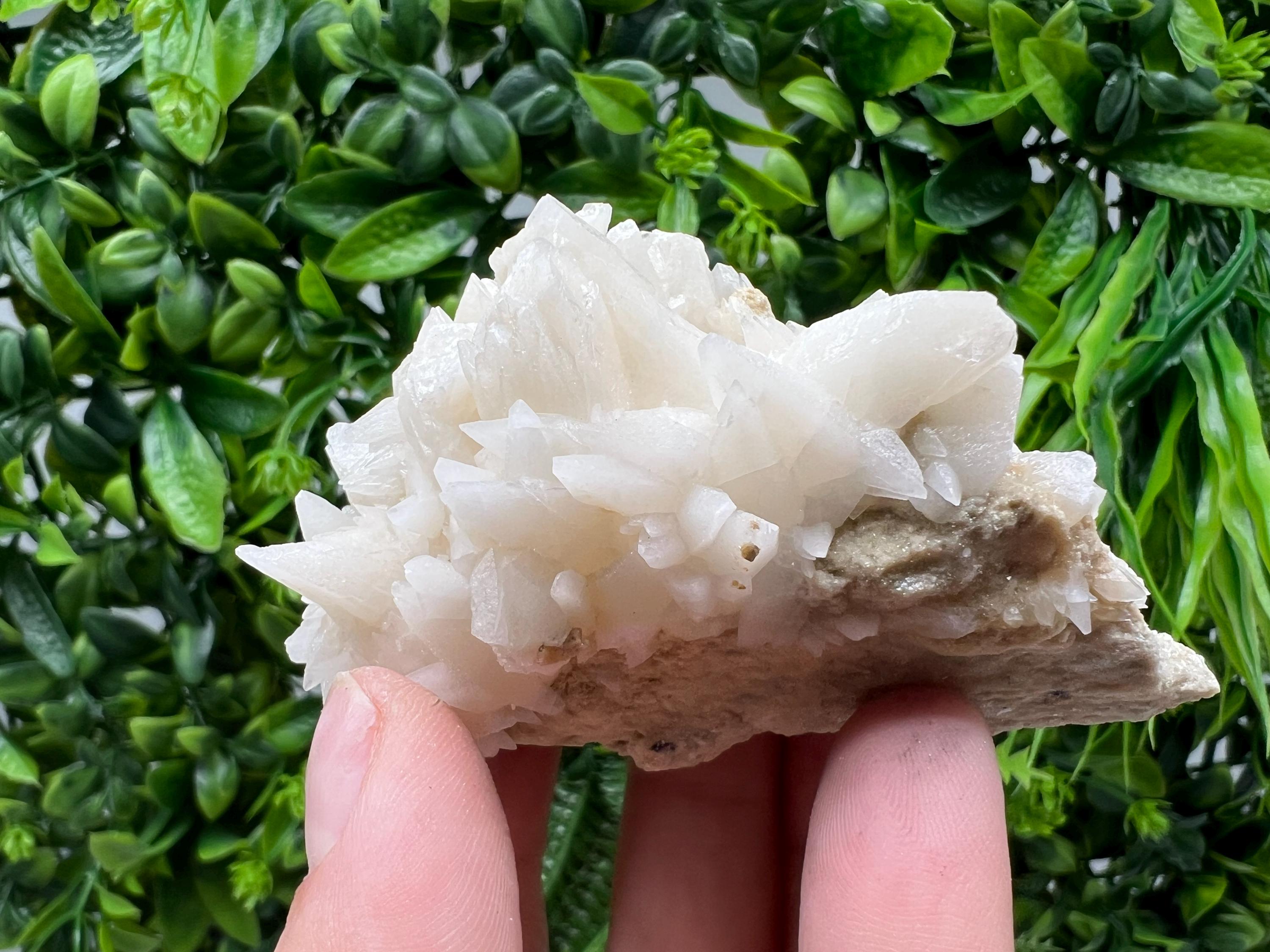 Calcite on Green Quartz: Djurcovo Mine, Bulgaria Healing Crystal